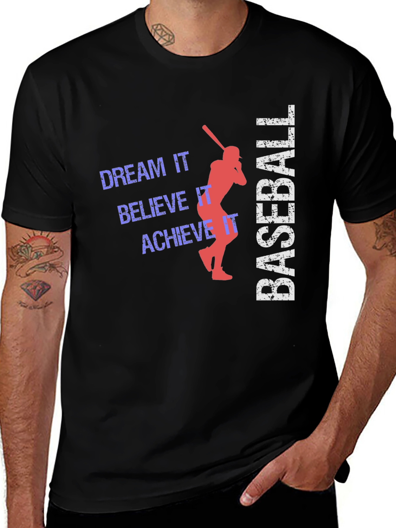 Variant 28 of Baseball Dream Believe Achieve Black Graphic Tee