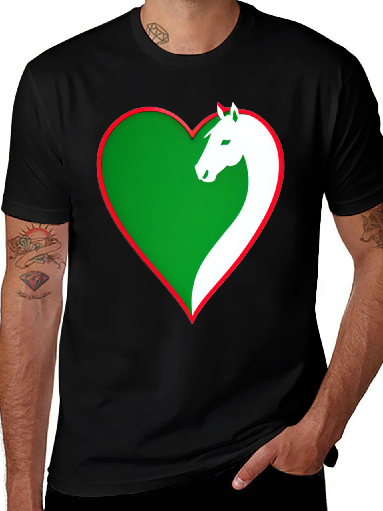 Variant 8 of Horse Lover Tee: Green Heart Horse Design