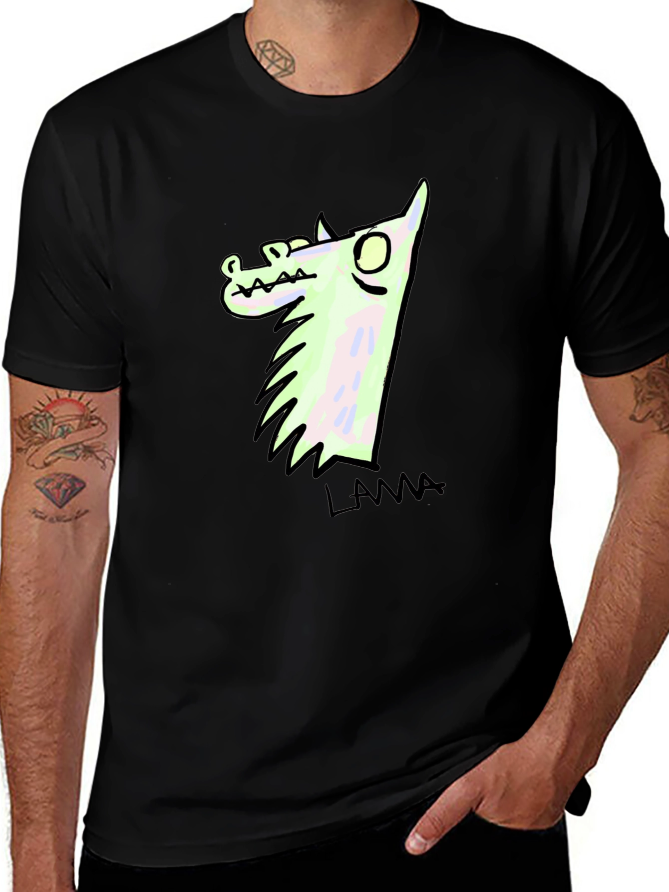 Variant 14 of Llama Cartoon Graphic Print Black T-Shirt
