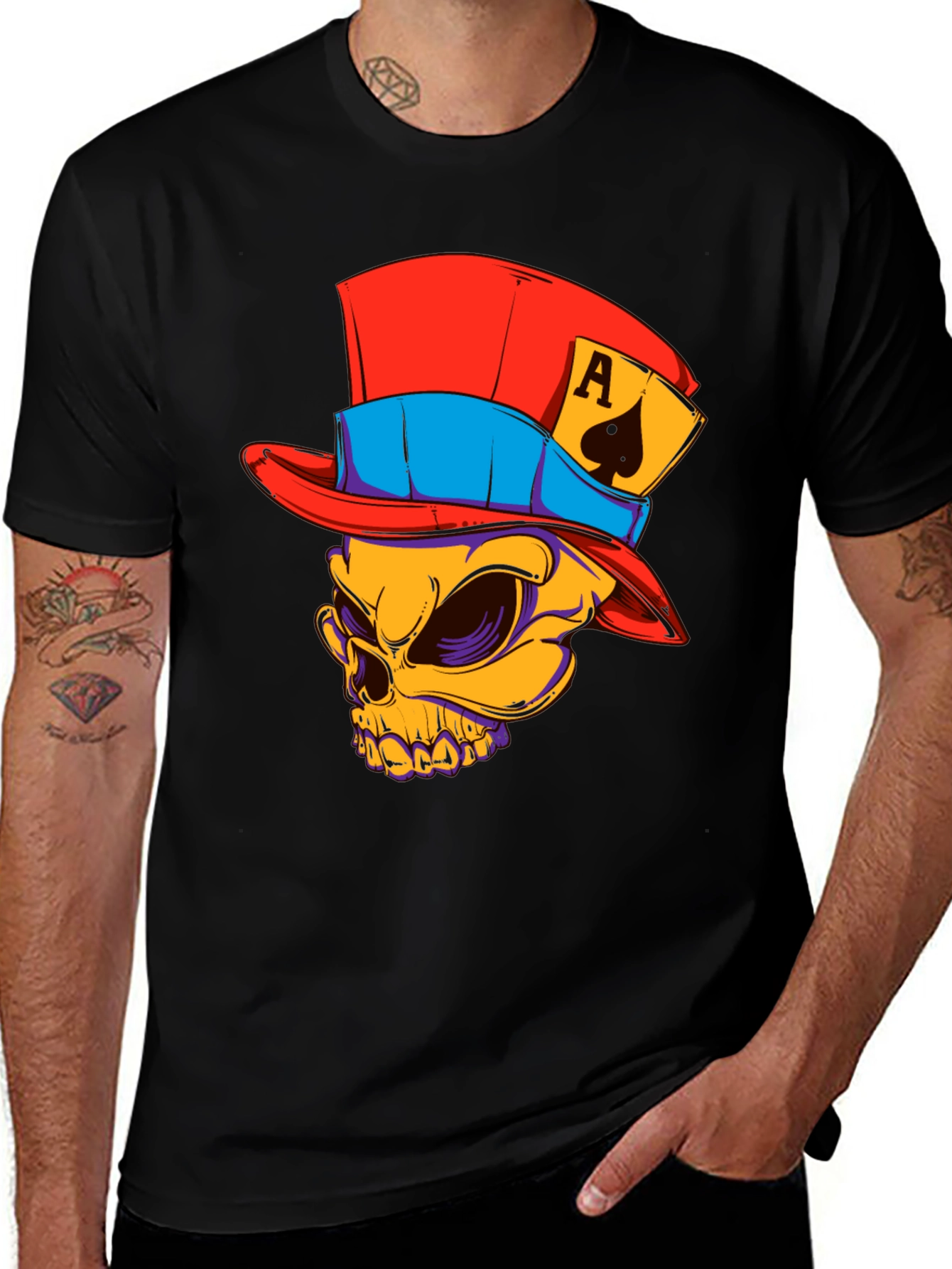 Variant 21 of Skull Ace of Spades Hat Graphic T-Shirt