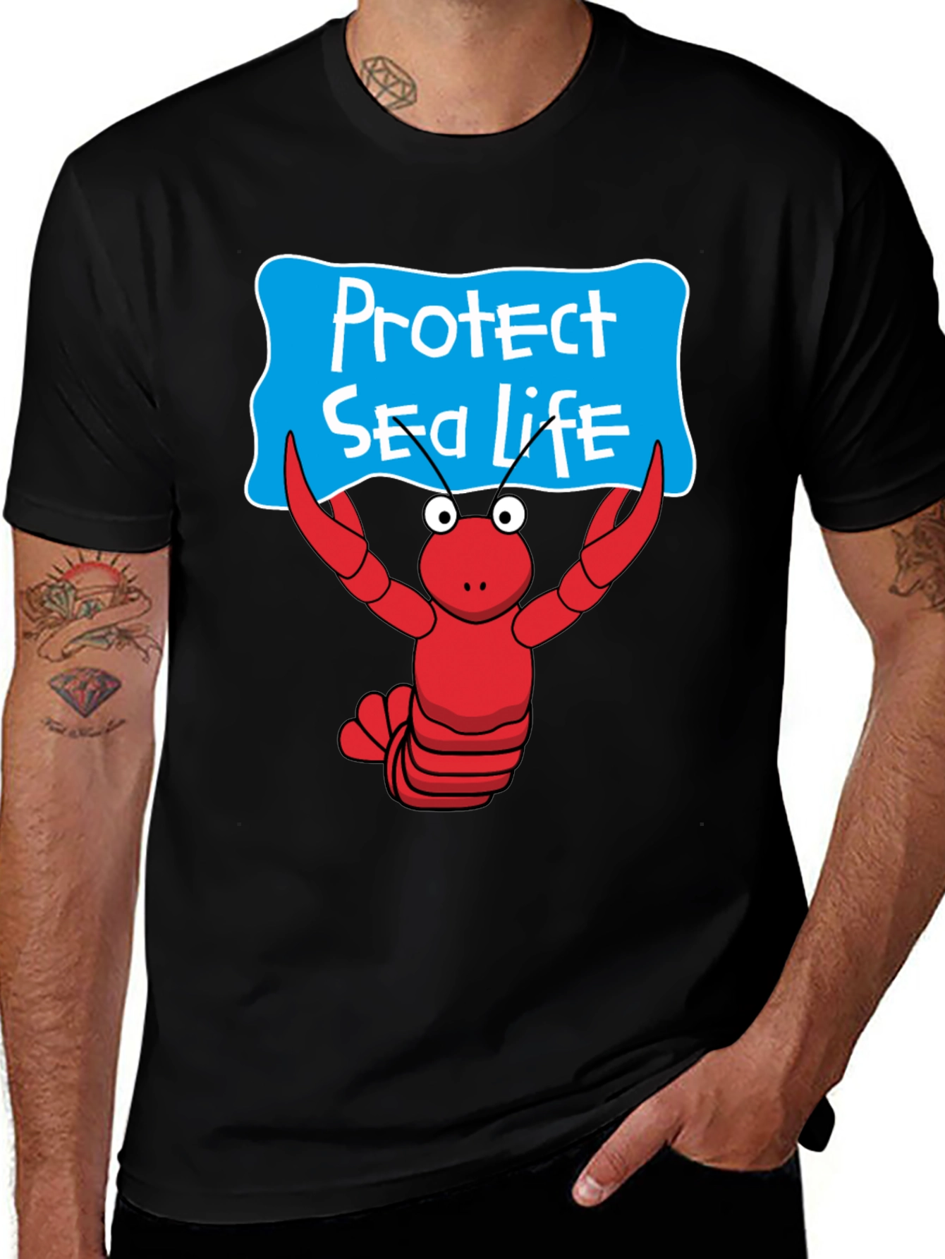 Variant 18 of Protect Sea Life Cartoon Lobster Graphic Tee
