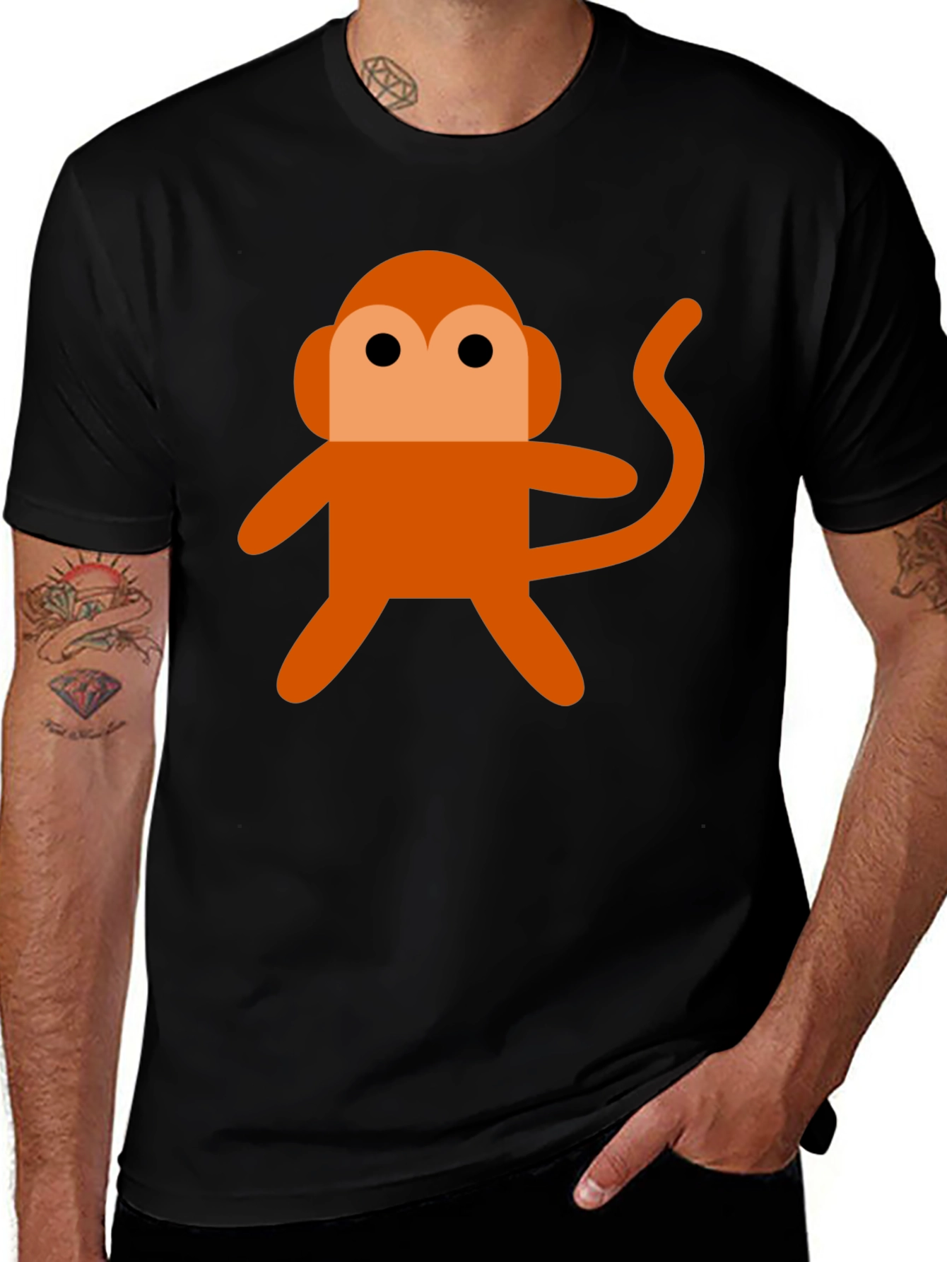 Monkey Graphic Crew Neck T-Shirt - Casual Black Tee