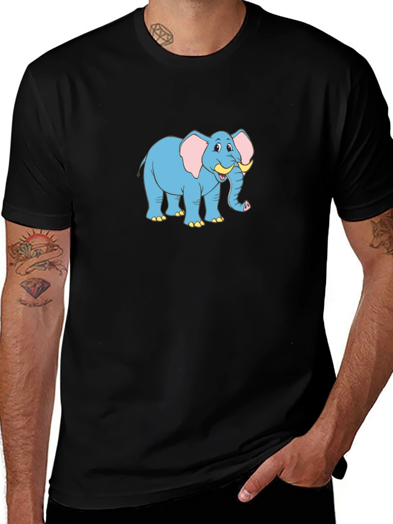 Variant 6 of Cartoon Elephant Graphic Black T-Shirt
