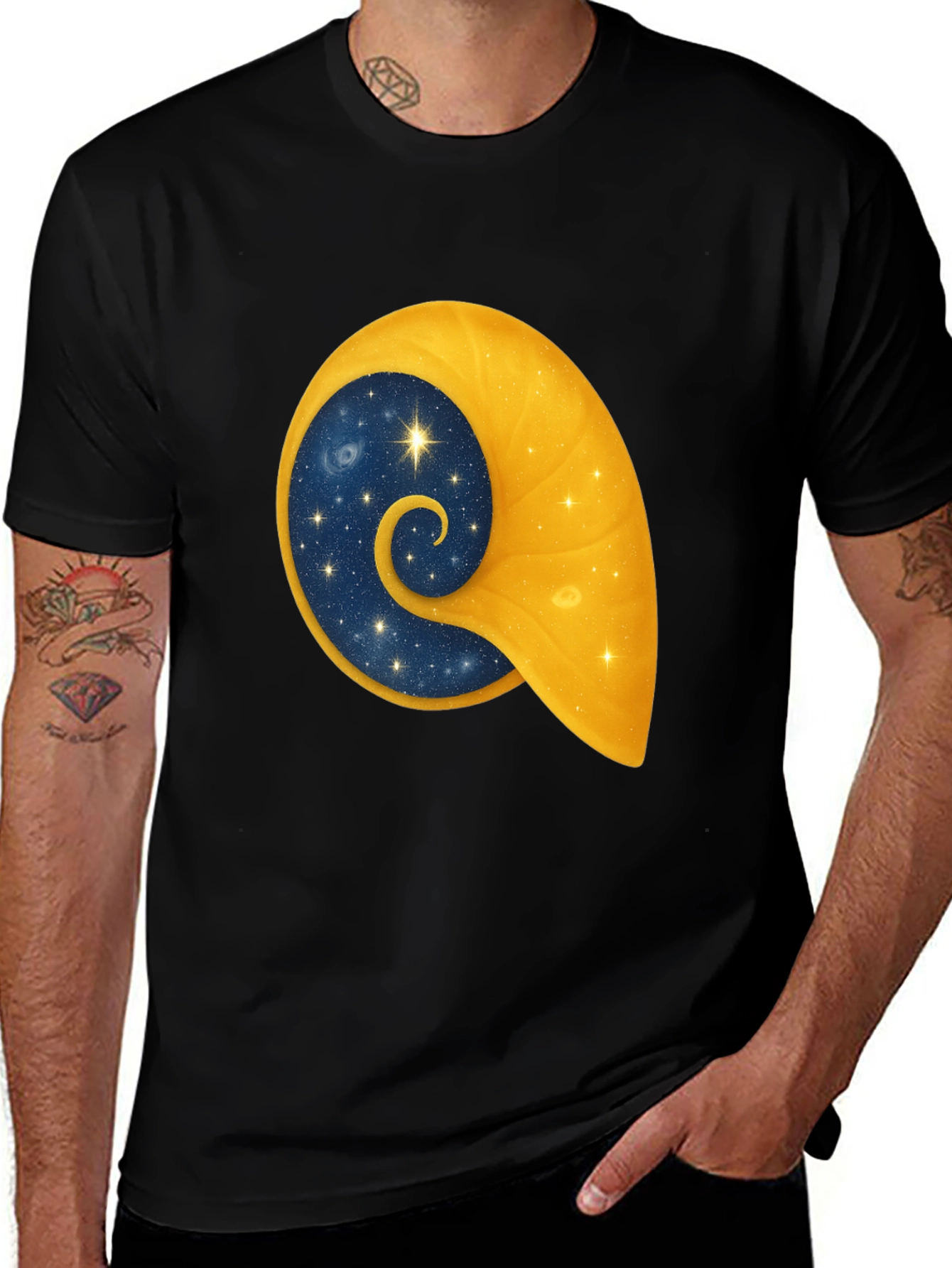 Variant 18 of Celestial Shell Graphic Tee - Black Cotton