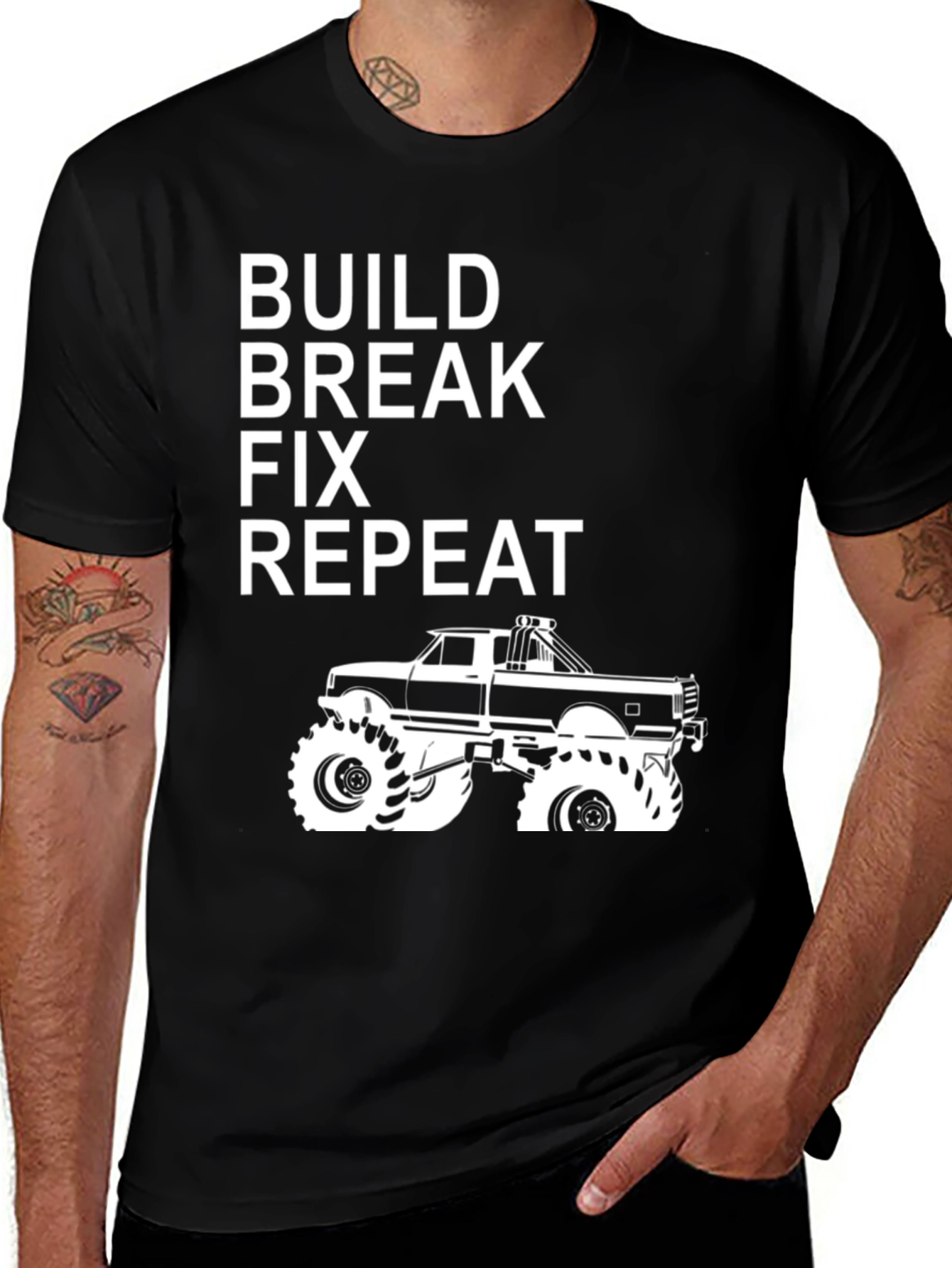 Build Break Fix Repeat Monster Truck Graphic Tee