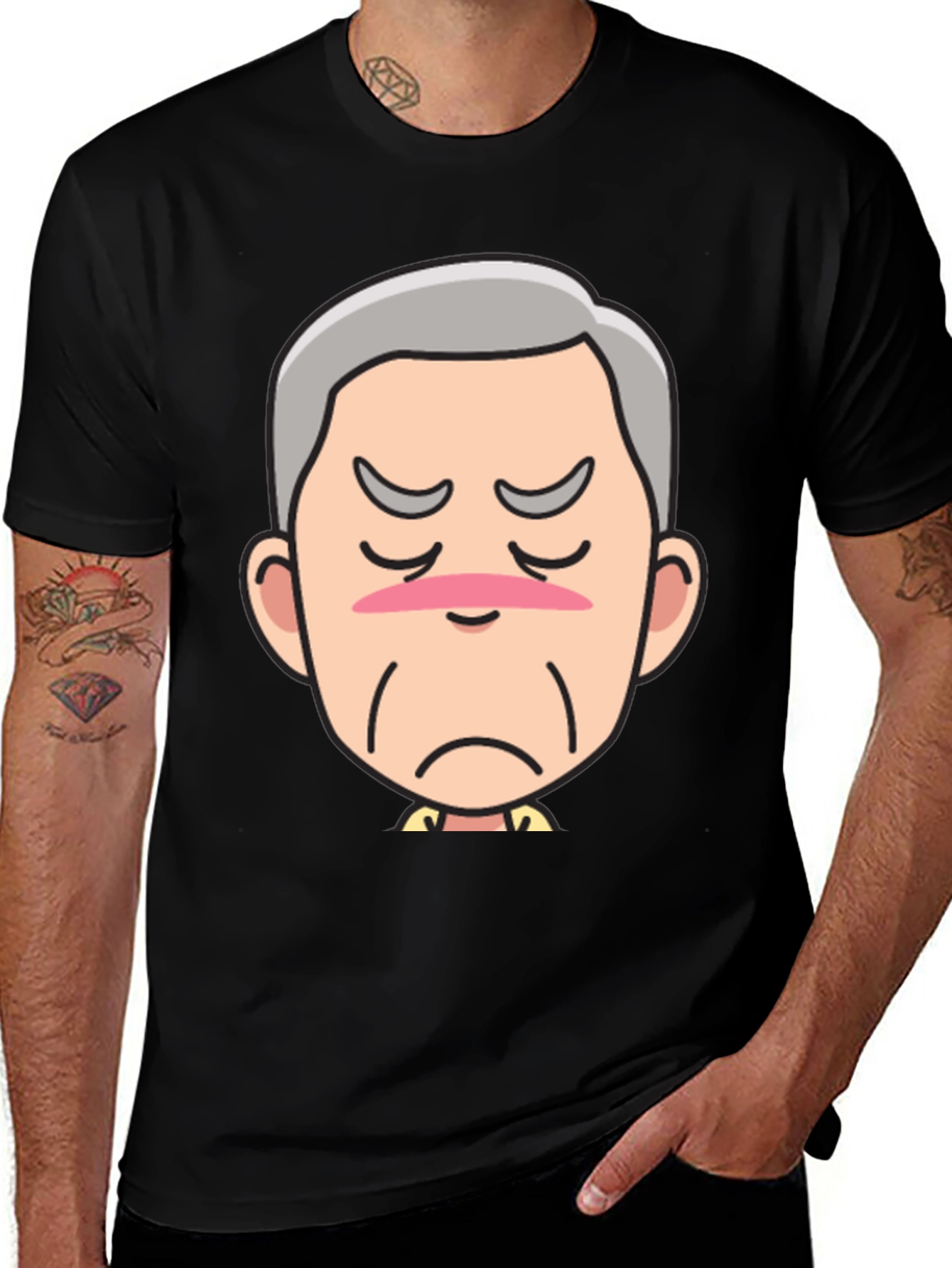 Variant 26 of Sad Cartoon Face Graphic Tee - Black Crew Neck T-Shirt
