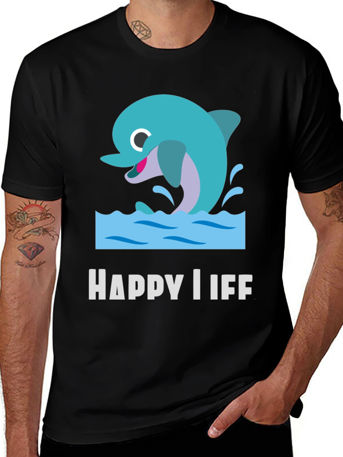 Happy Life Dolphin Graphic T-Shirt