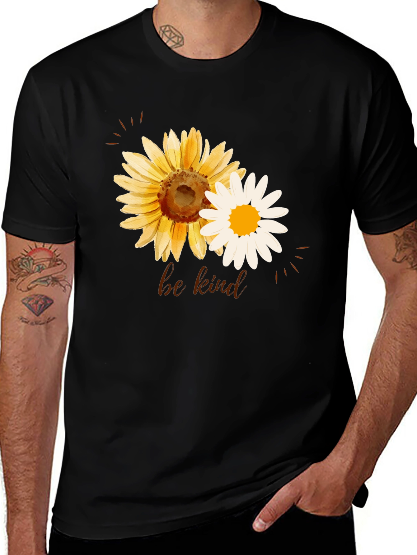 Variant 20 of Be Kind Floral Graphic Tee - Black Casual T-Shirt