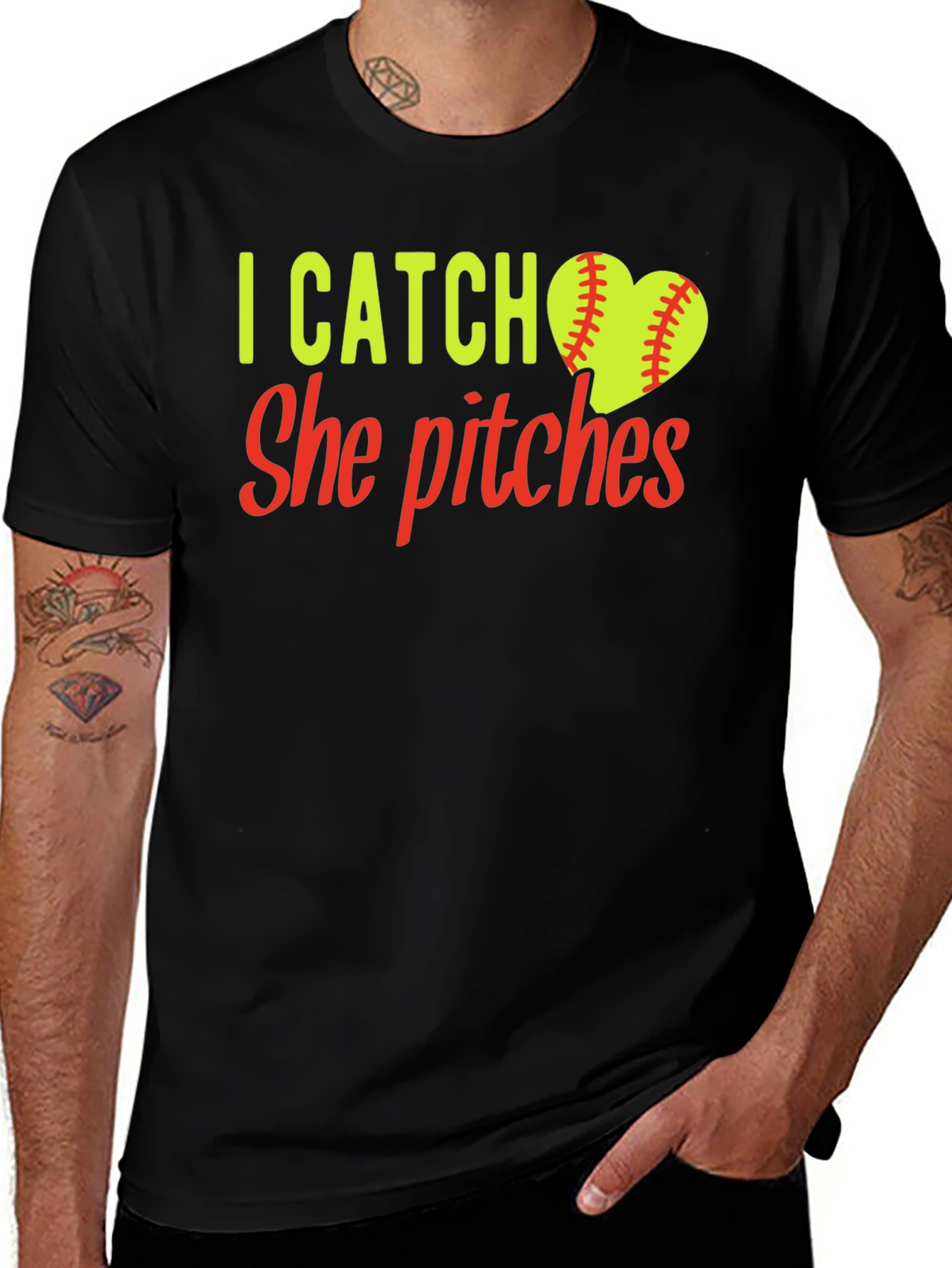 Variant 24 of I Catch She Pitches Softball Tee - Funny Catching Shirt