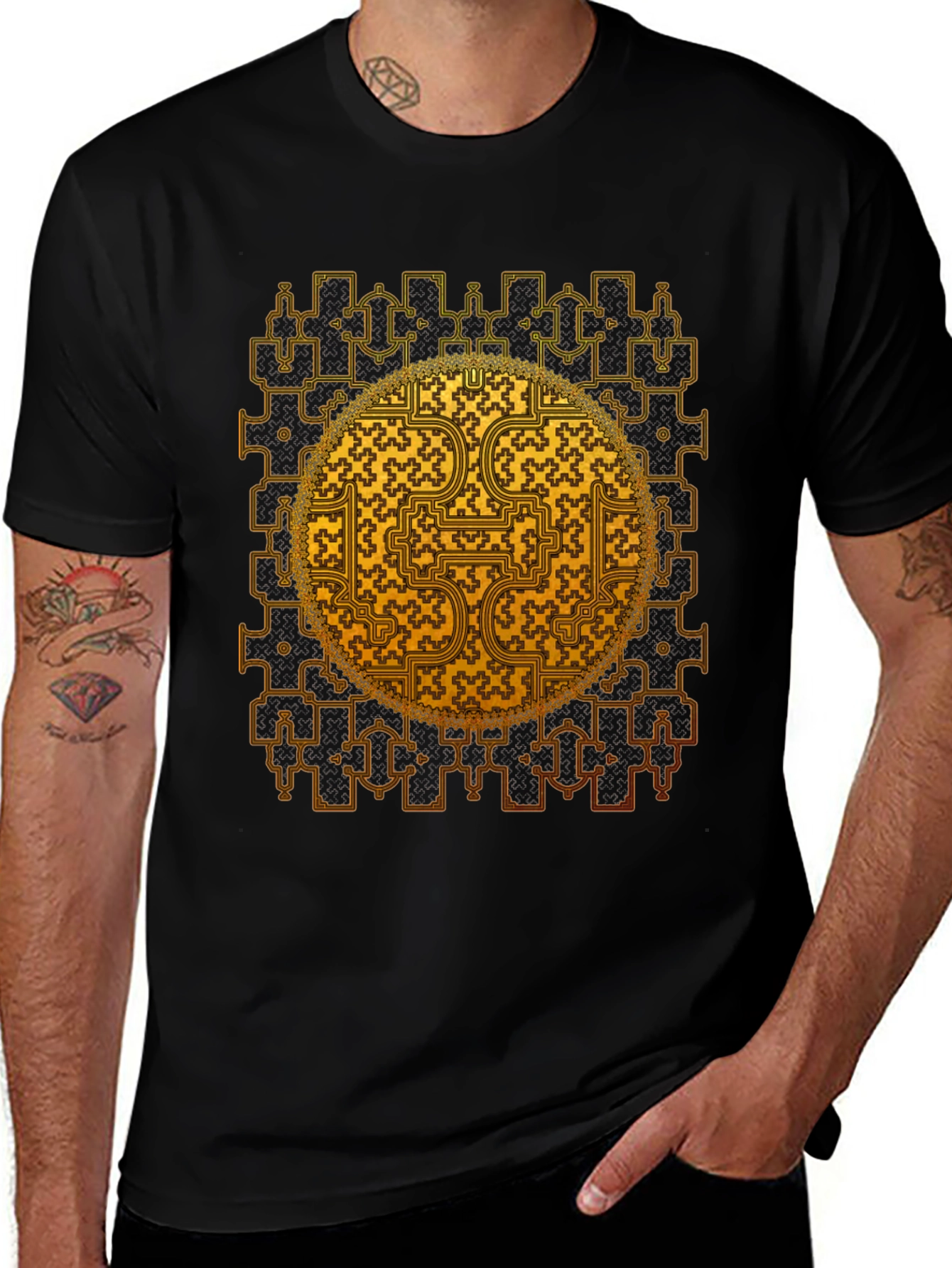 Variant 24 of Geometric Golden Print Black T-Shirt