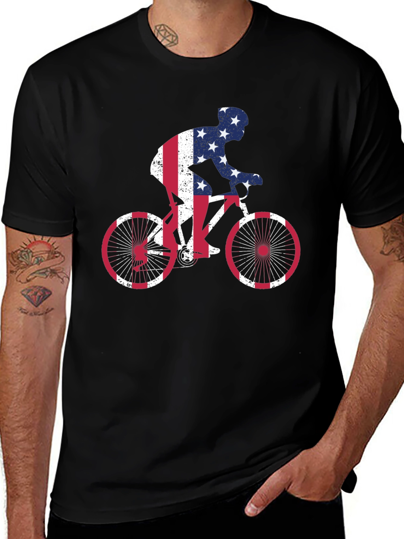 Variant 16 of American Flag Cyclist Black T-Shirt