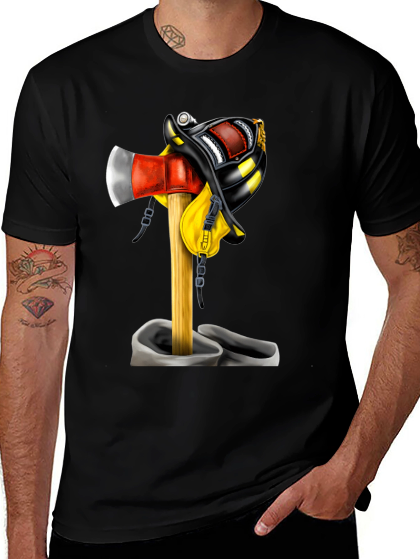 Variant 3 of Firefighter Axe & Helmet Graphic T-Shirt