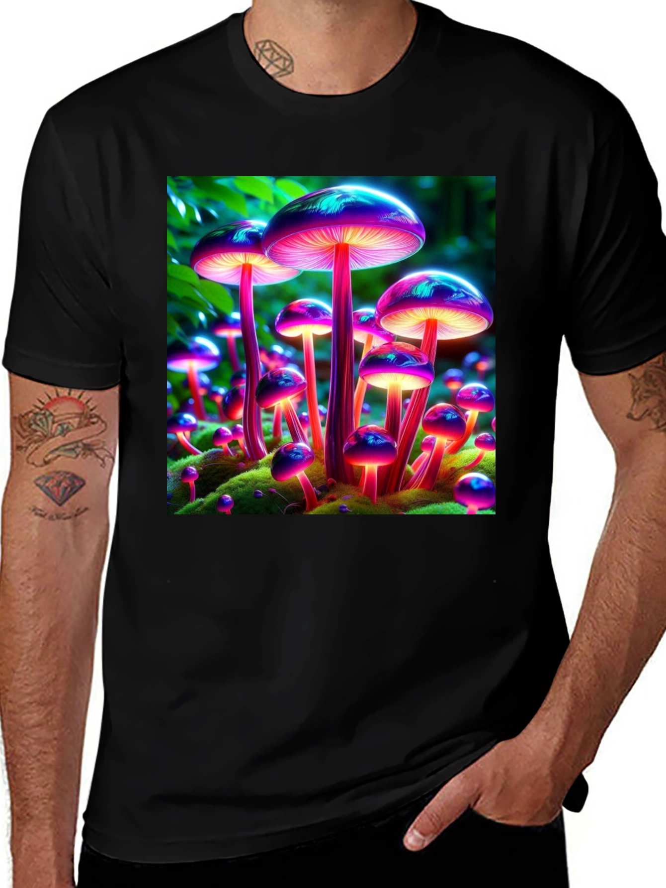 Variant 9 of Mushroom Print Tee - Vibrant Bioluminescent Fungi T-Shirt