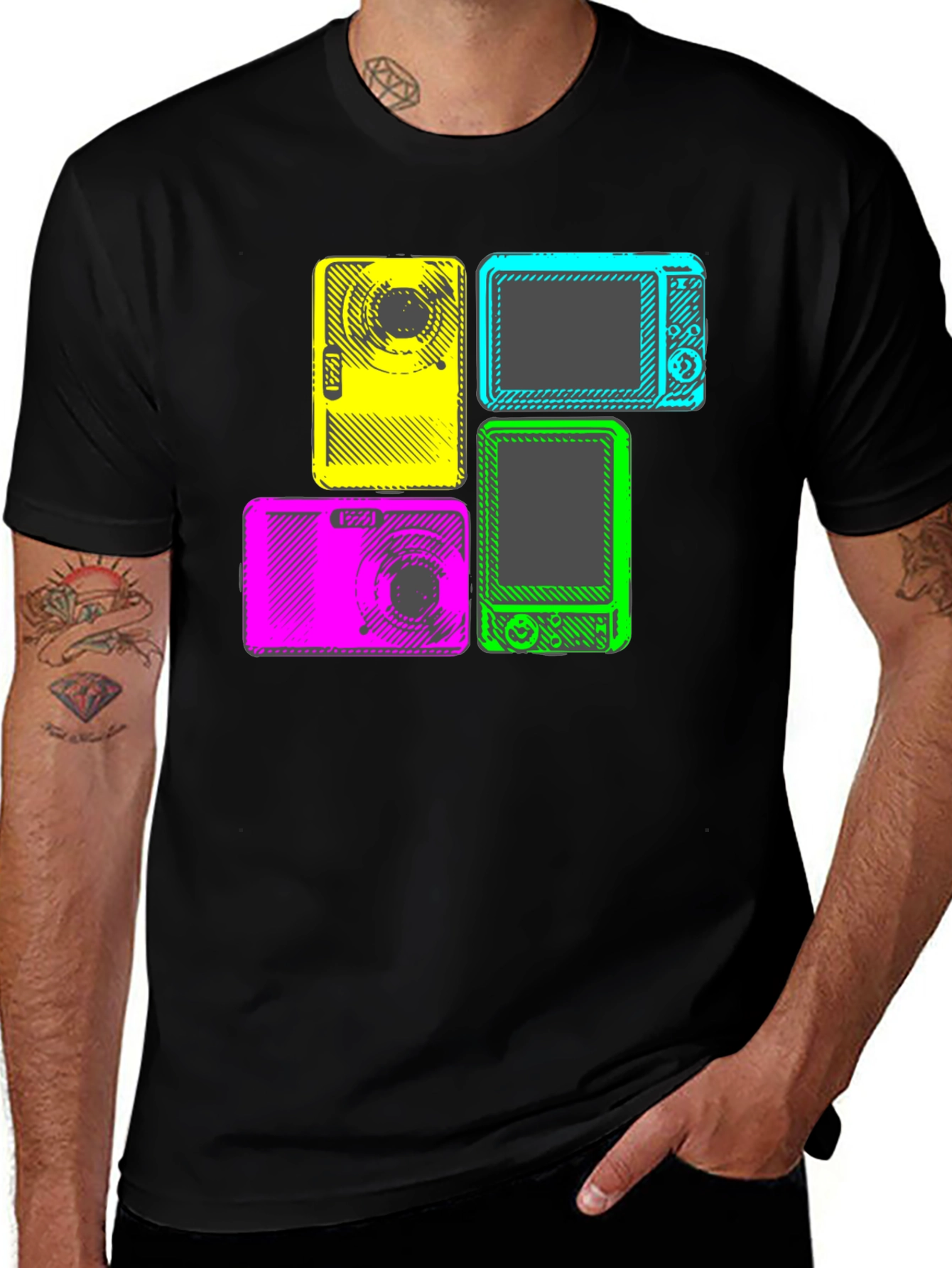 Variant 20 of Retro Tech T-Shirt - Colorful Camera & Gadget Design
