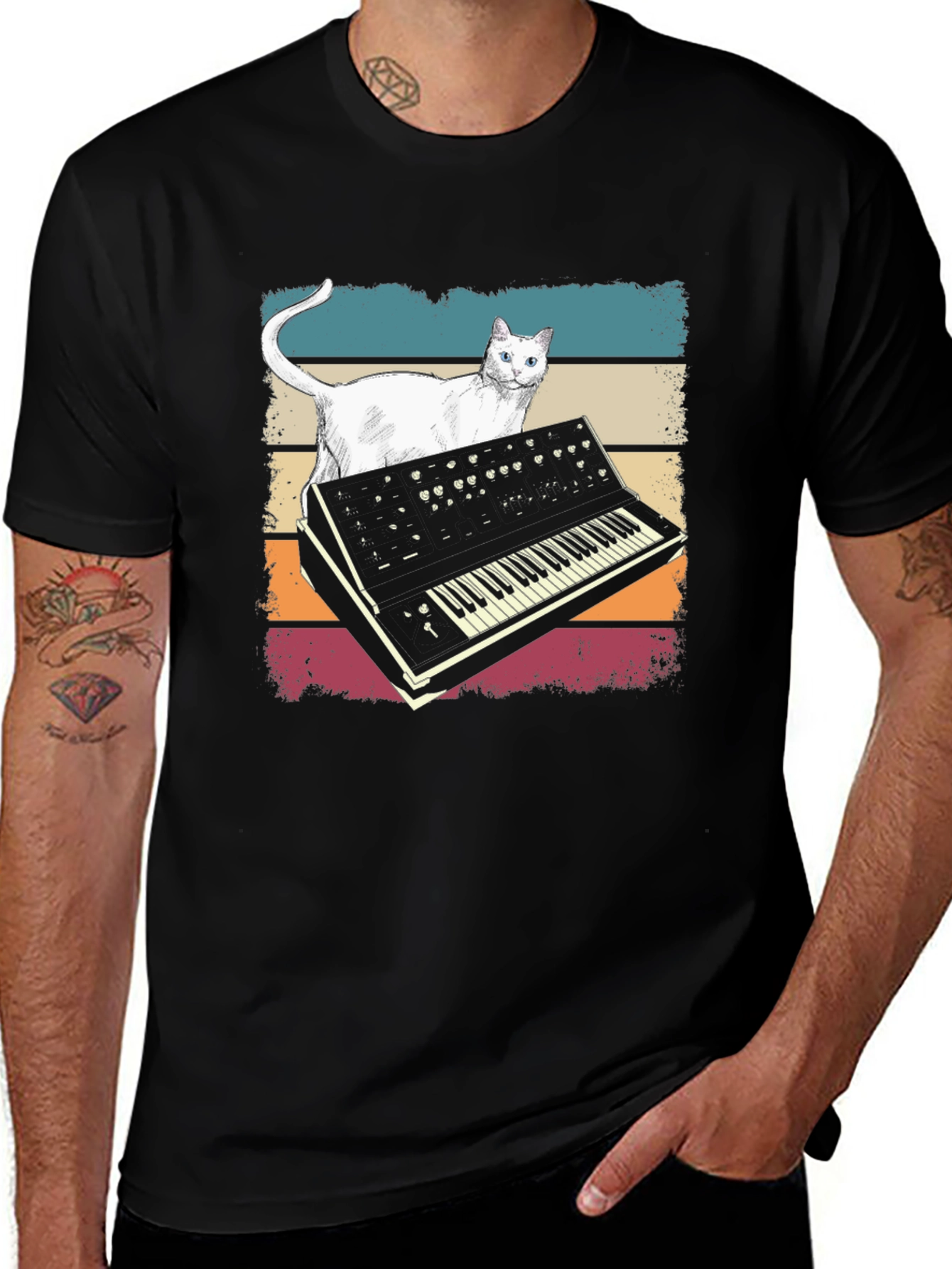 Variant 2 of Cat Synth T-Shirt - Retro Style