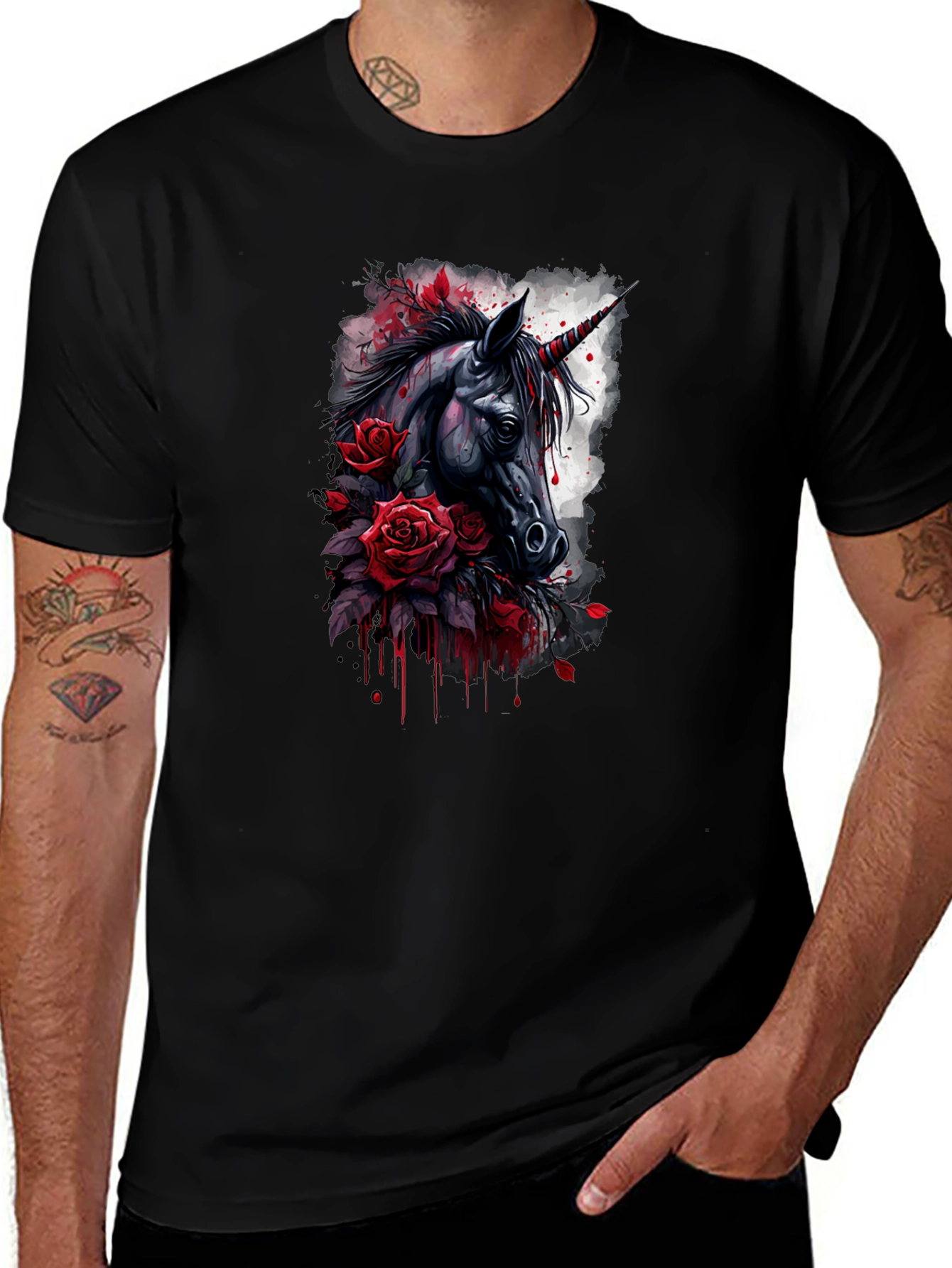 Variant 10 of Unicorn & Roses Graphic Black T-Shirt