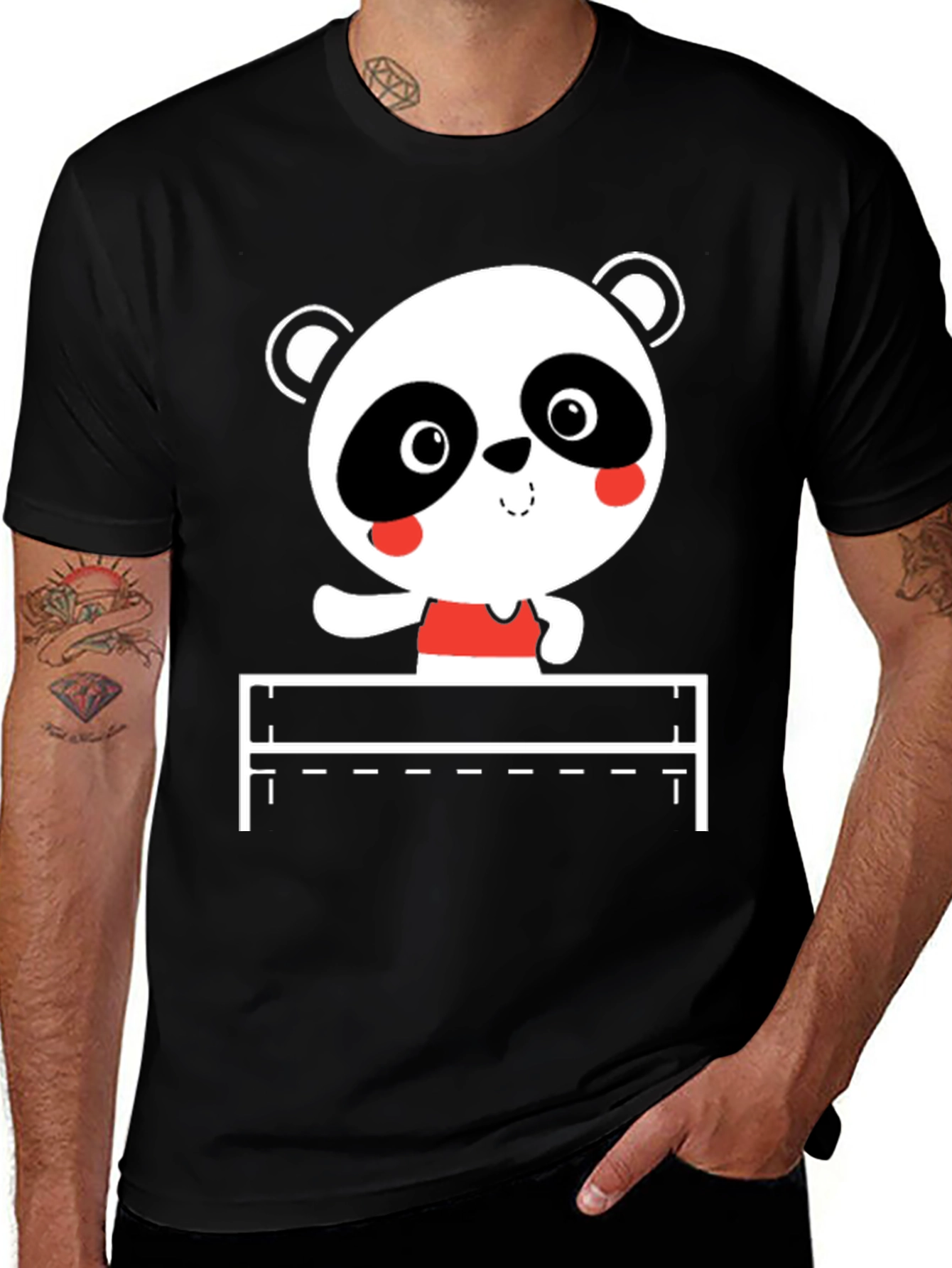 Variant 25 of Cute Panda Hurdler Black T-Shirt