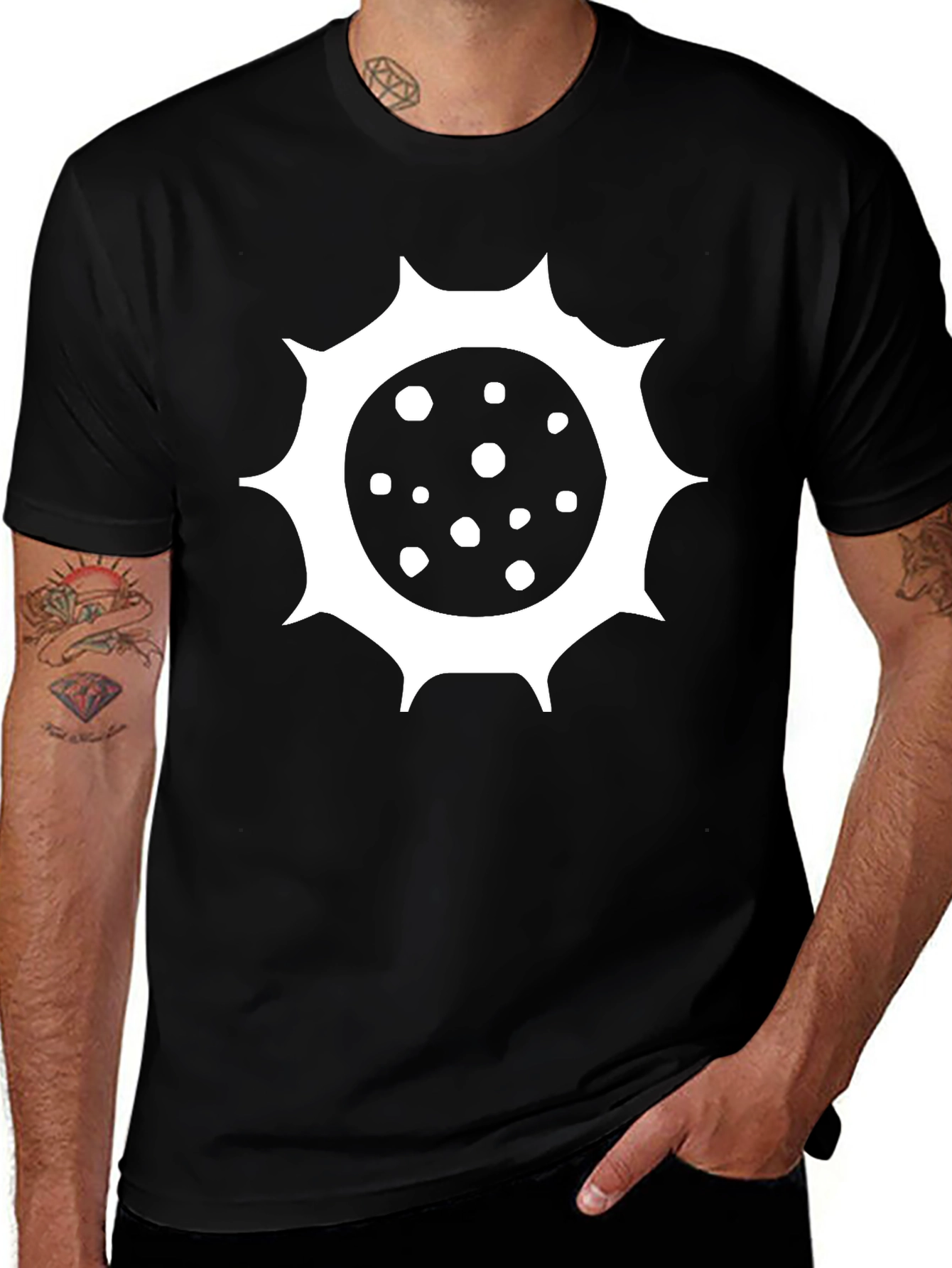 Variant 5 of Black T-Shirt with Spiky Sun Design