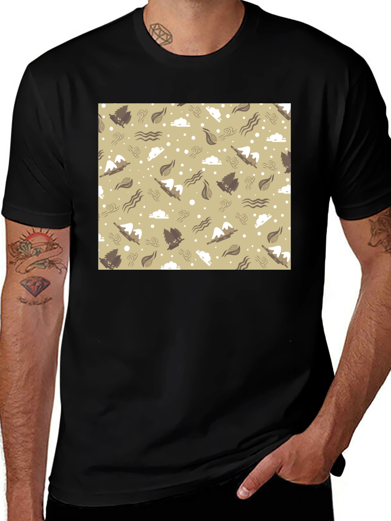 Variant 5 of Patterned Graphic Tee - Black Casual T-Shirt