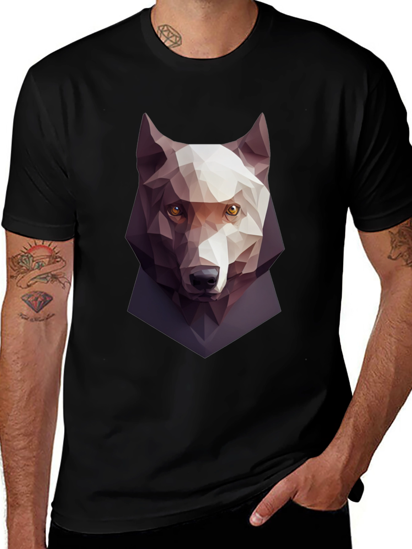 Variant 19 of Geometric Wolf Graphic Tee - Men's Black T-Shirt
