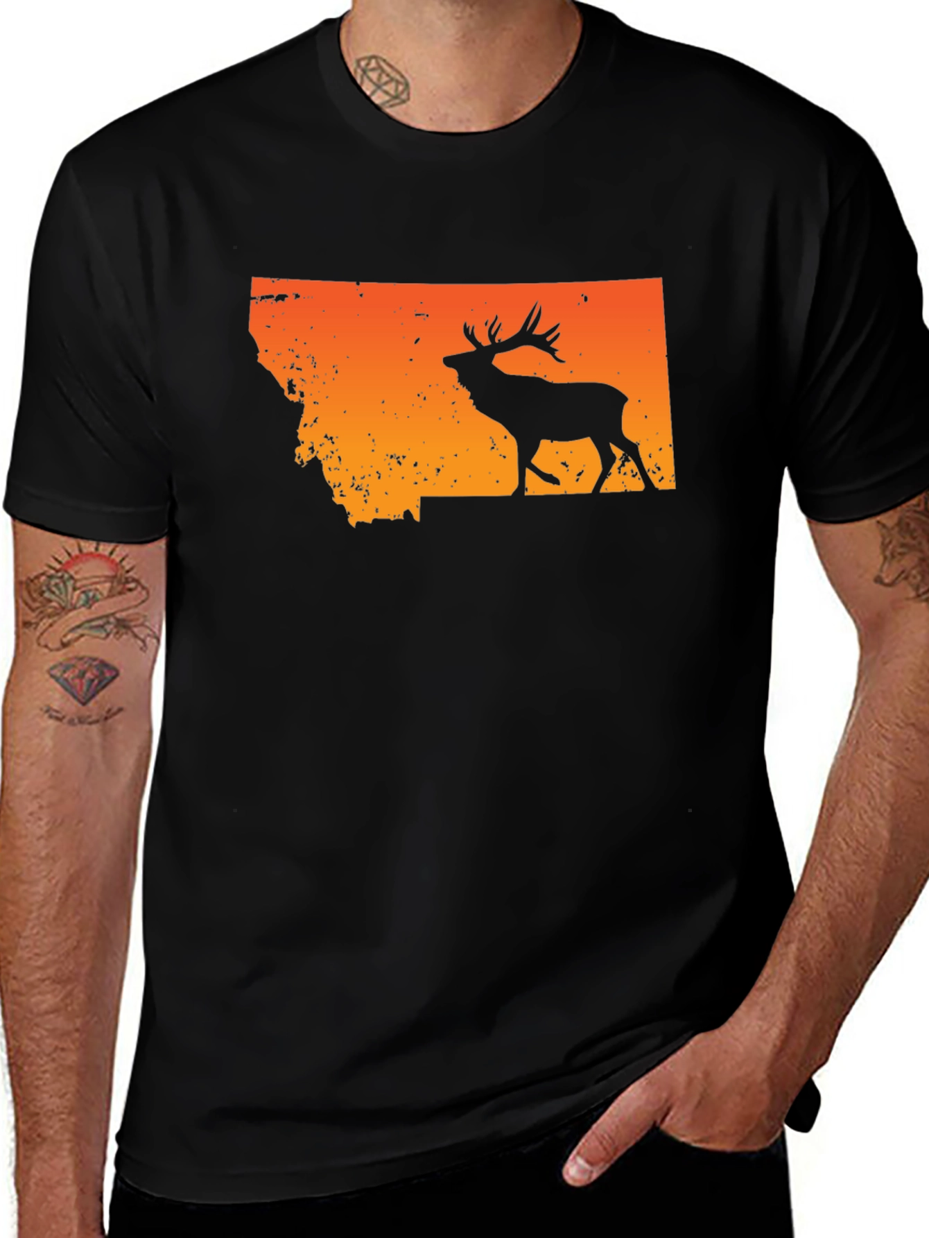 Variant 7 of Montana Elk Silhouette T-Shirt - Men's Black Tee