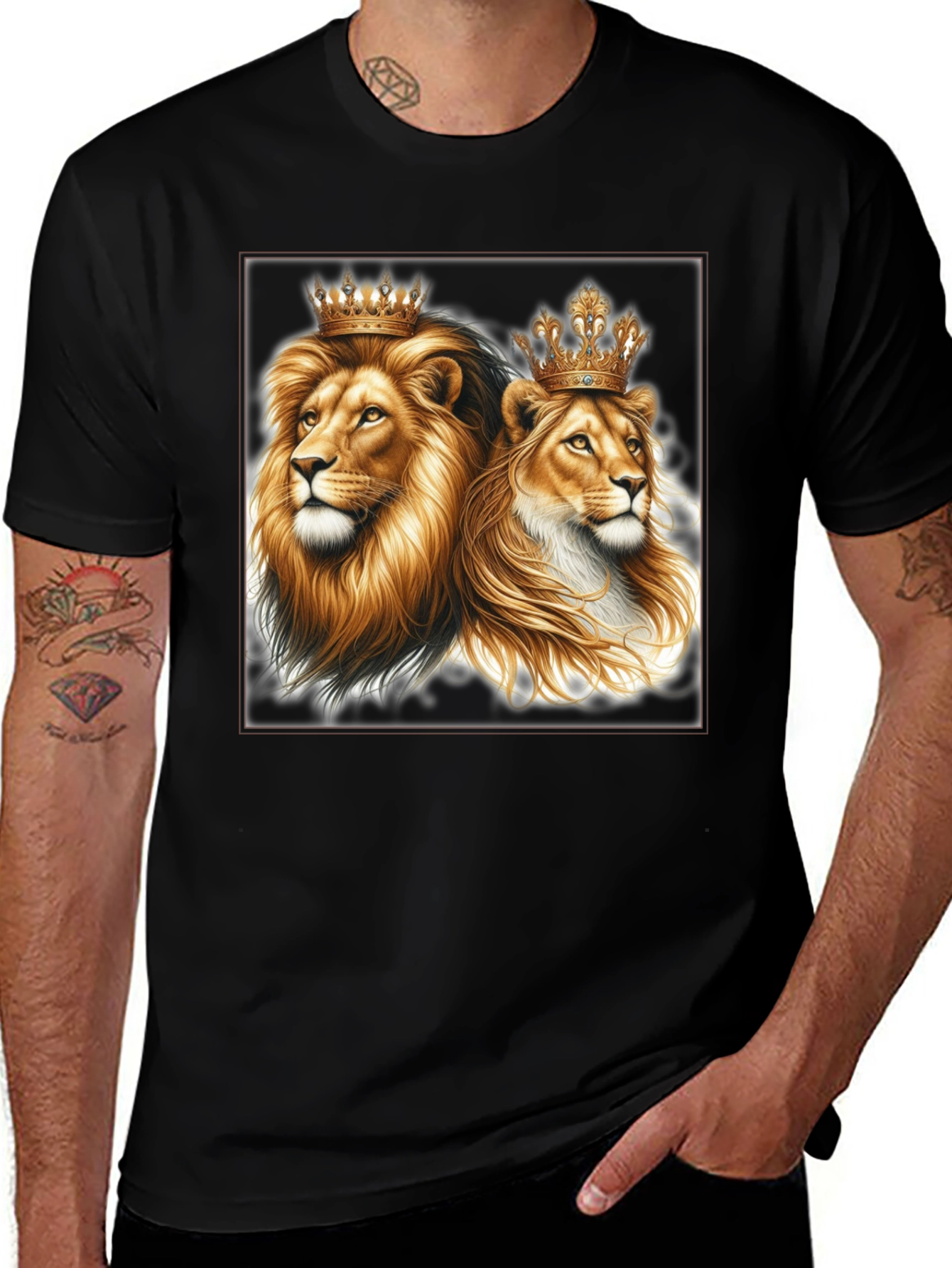 Lion King & Queen Graphic Tee - Unisex Black T-Shirt