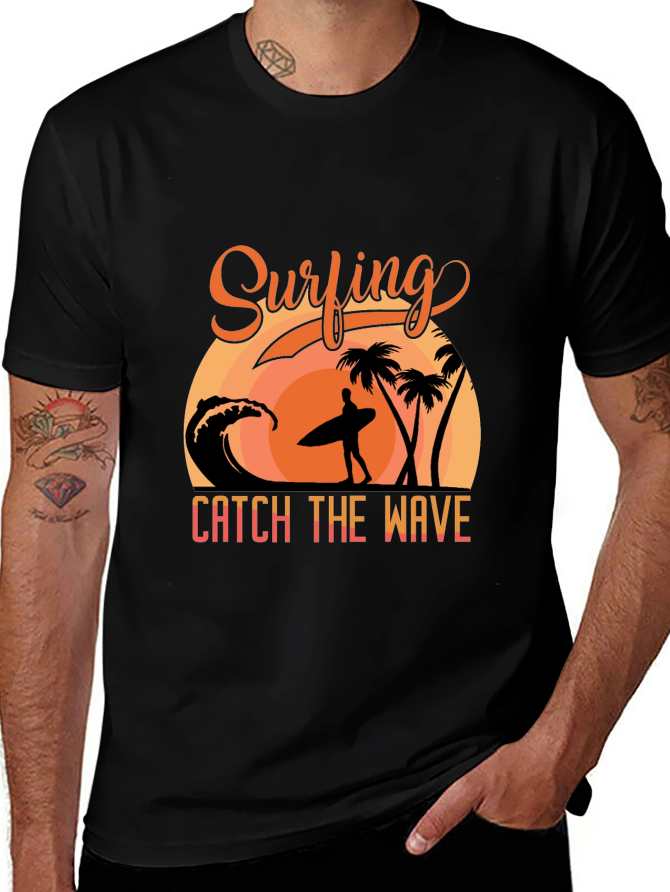 Variant 27 of Surfing Graphic T-Shirt - Catch the Wave Design