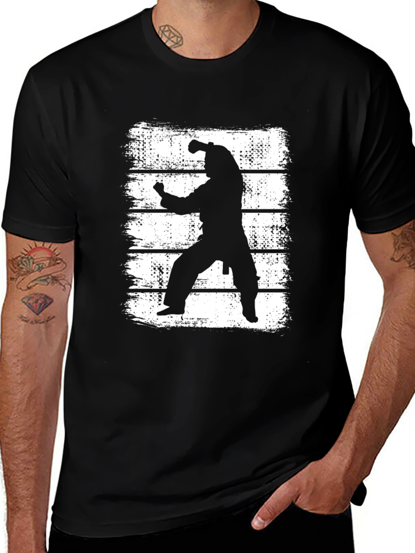 Variant 24 of Martial Arts Silhouette Graphic T-Shirt - Black