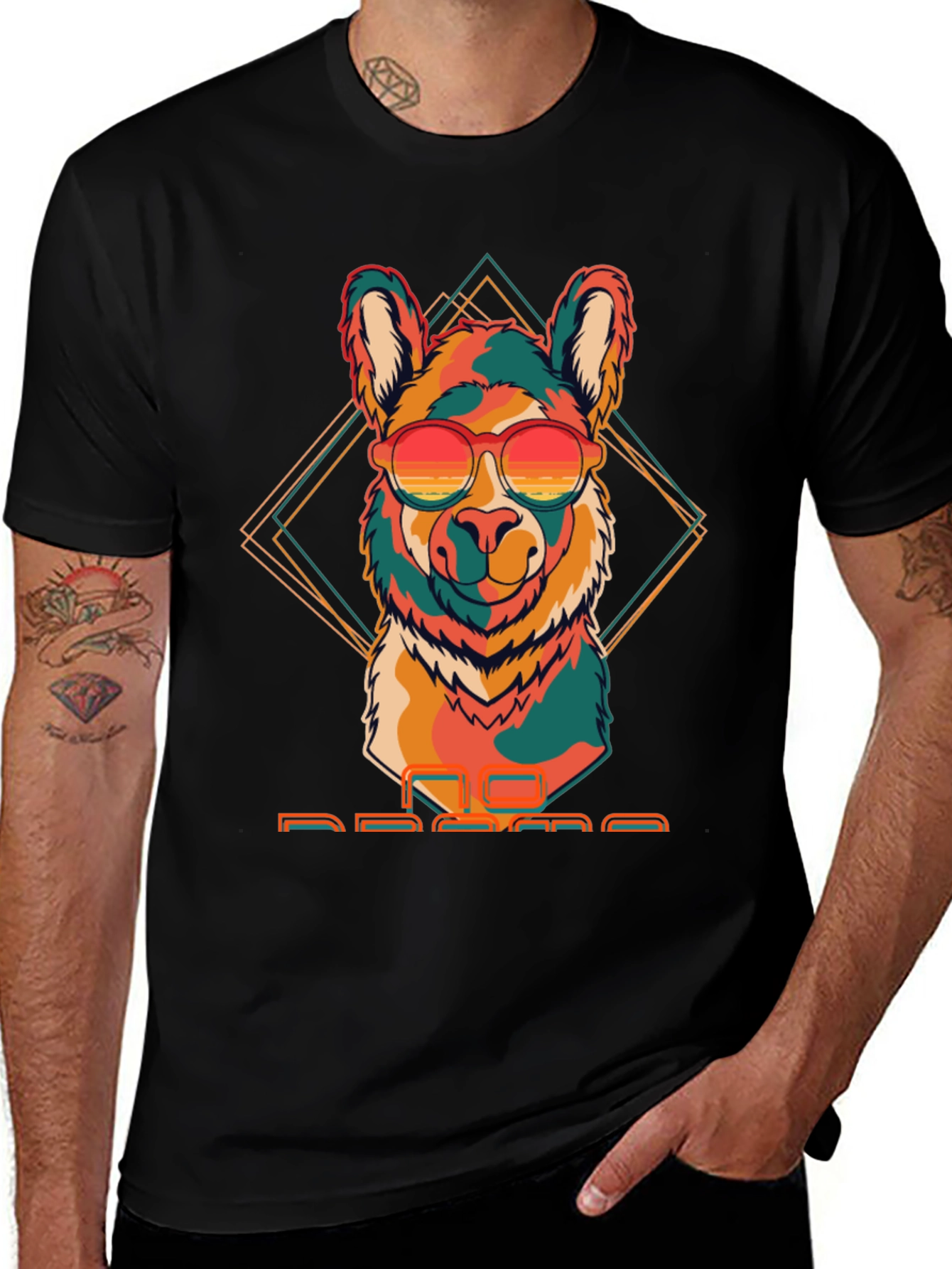 Variant 17 of Cool Llama Graphic Tee - Retro Style Black T-Shirt