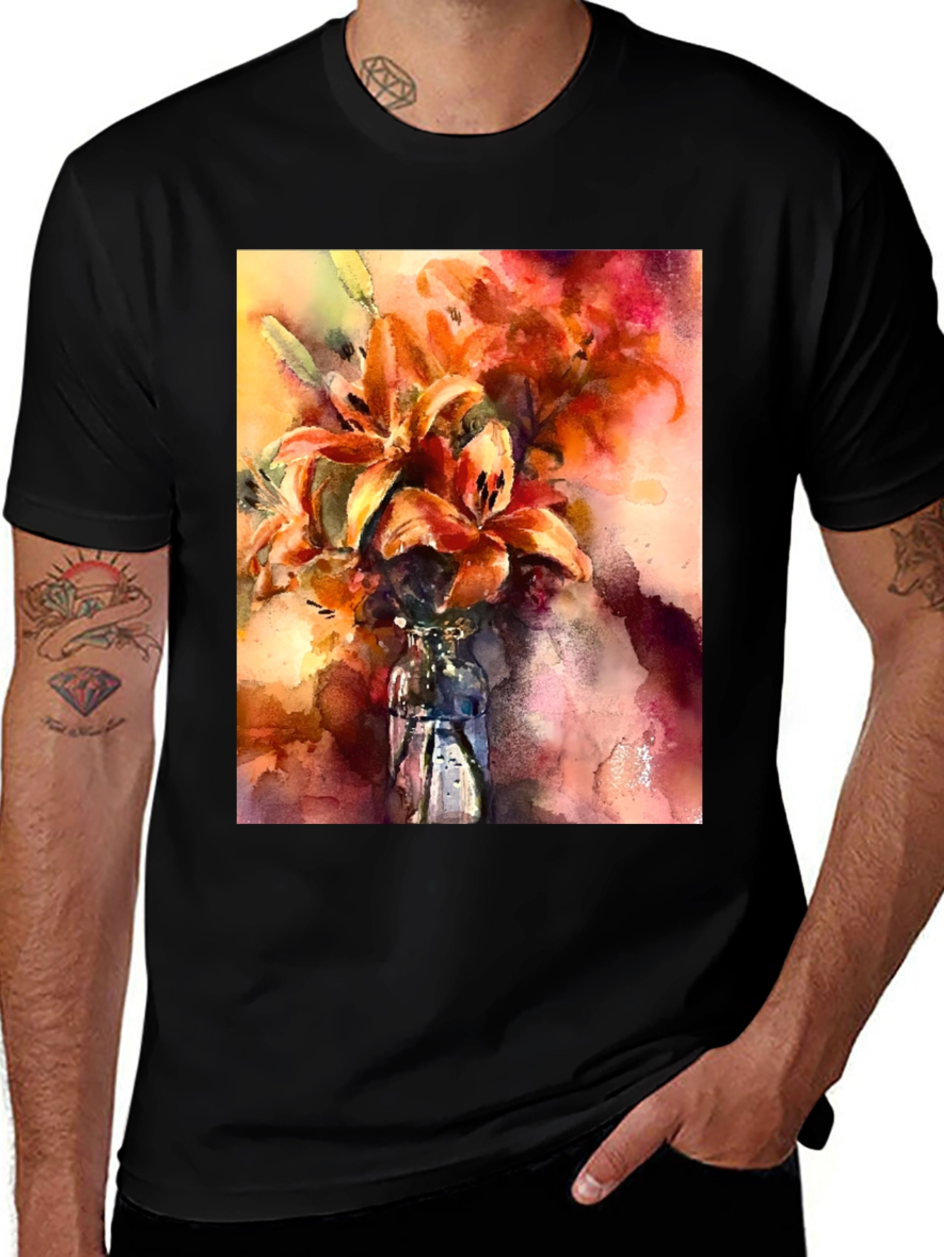 Variant 25 of Floral Watercolor Art Tee - Vibrant Lily Design