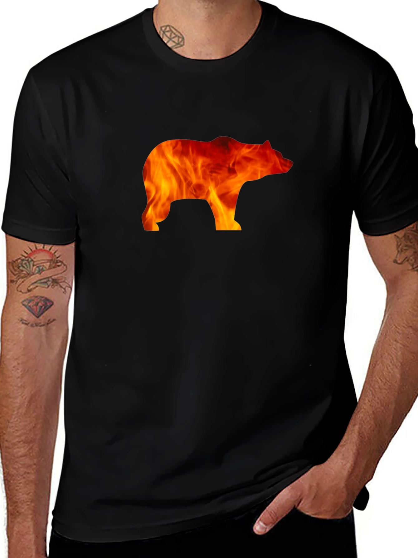 Variant 19 of Fiery Bear Graphic Tee - Black Cotton T-Shirt
