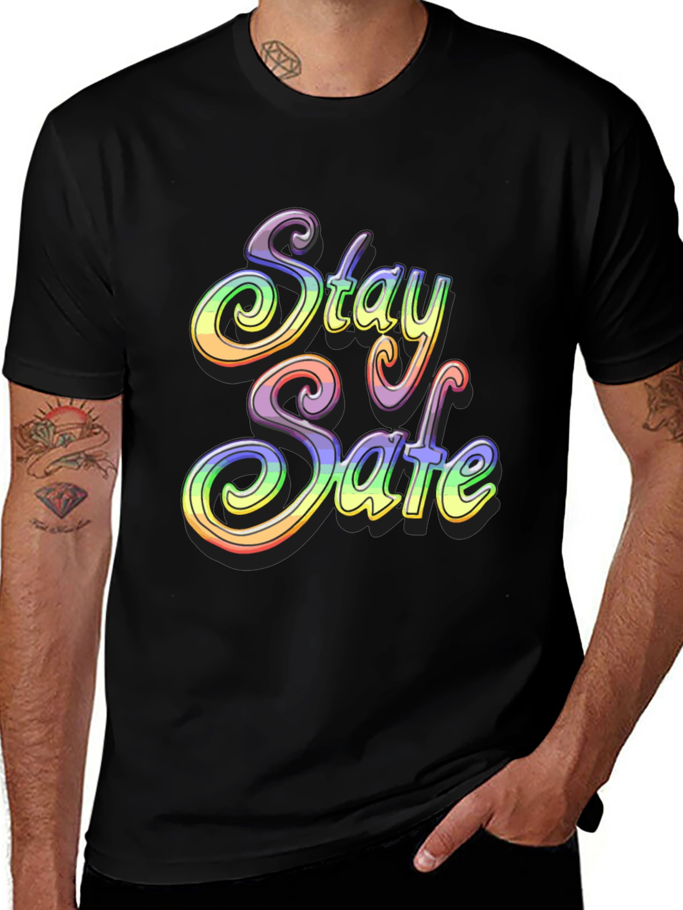 Variant 24 of Stay Safe Rainbow Graphic T-Shirt