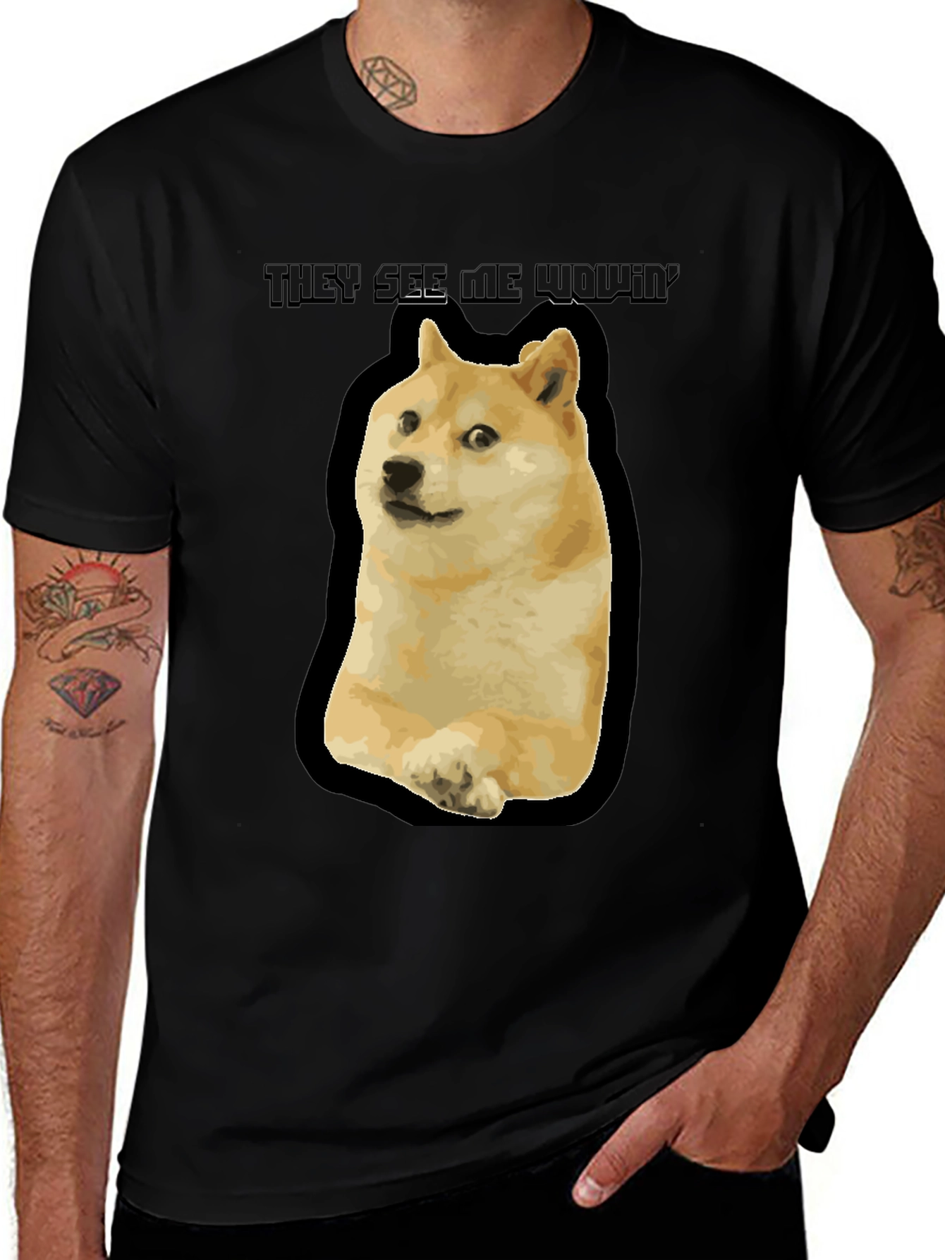 Doge Meme T-Shirt - They See Me Wowin' Black Tee
