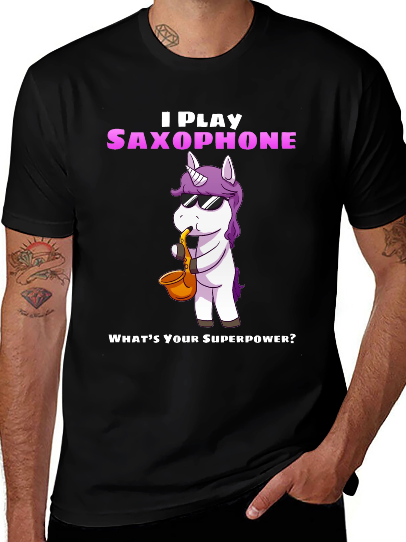 Variant 12 of Saxophone Playing Unicorn Graphic Tee