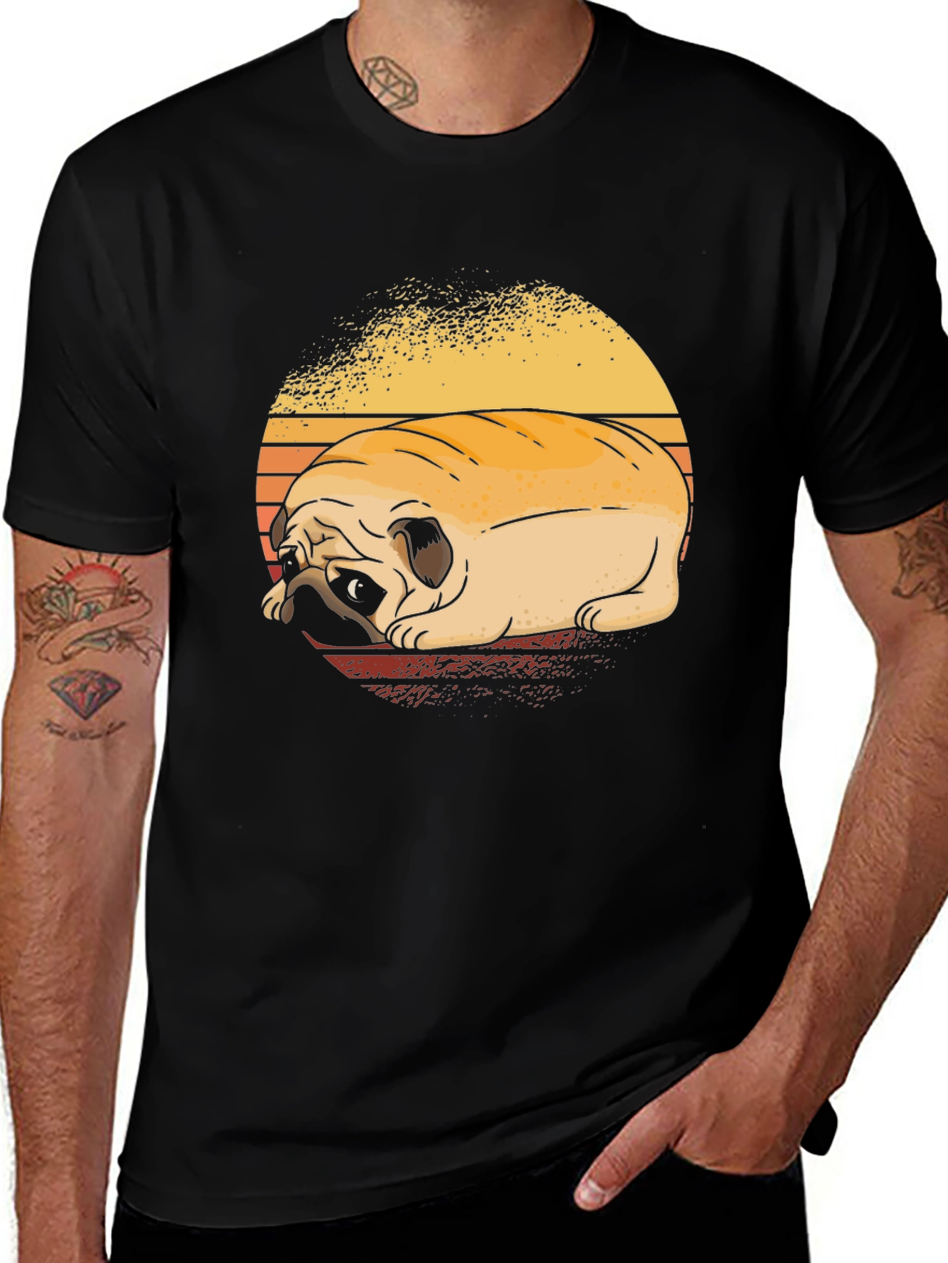 Sad Pug Dog Graphic Black T-Shirt