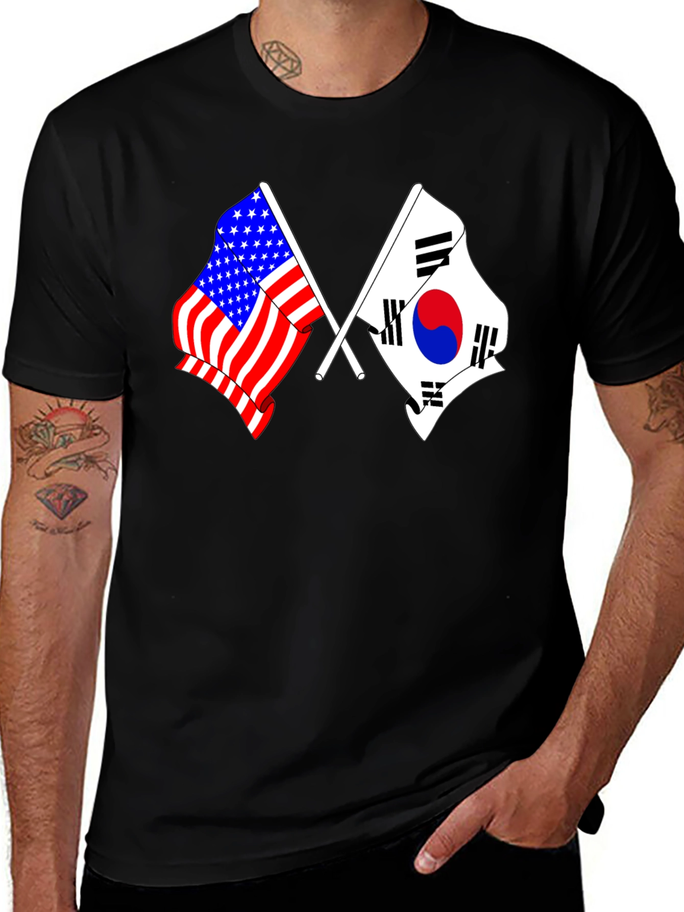 Variant 14 of USA & South Korea Flags Graphic T-Shirt