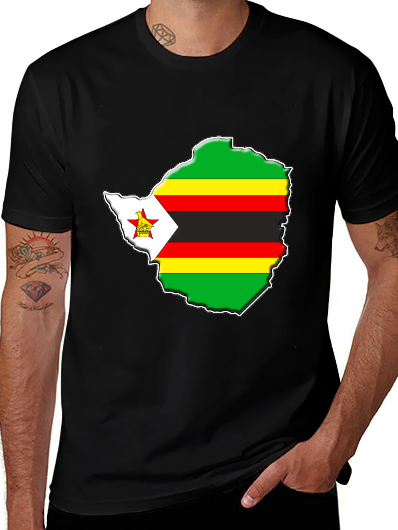 Zimbabwe Flag Map T-Shirt - Black