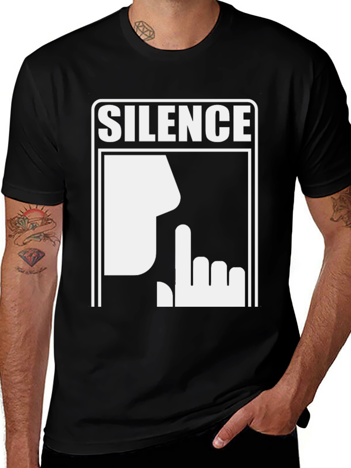 Variant 2 of Silence Graphic Tee - Shhh! Be Quiet Shirt