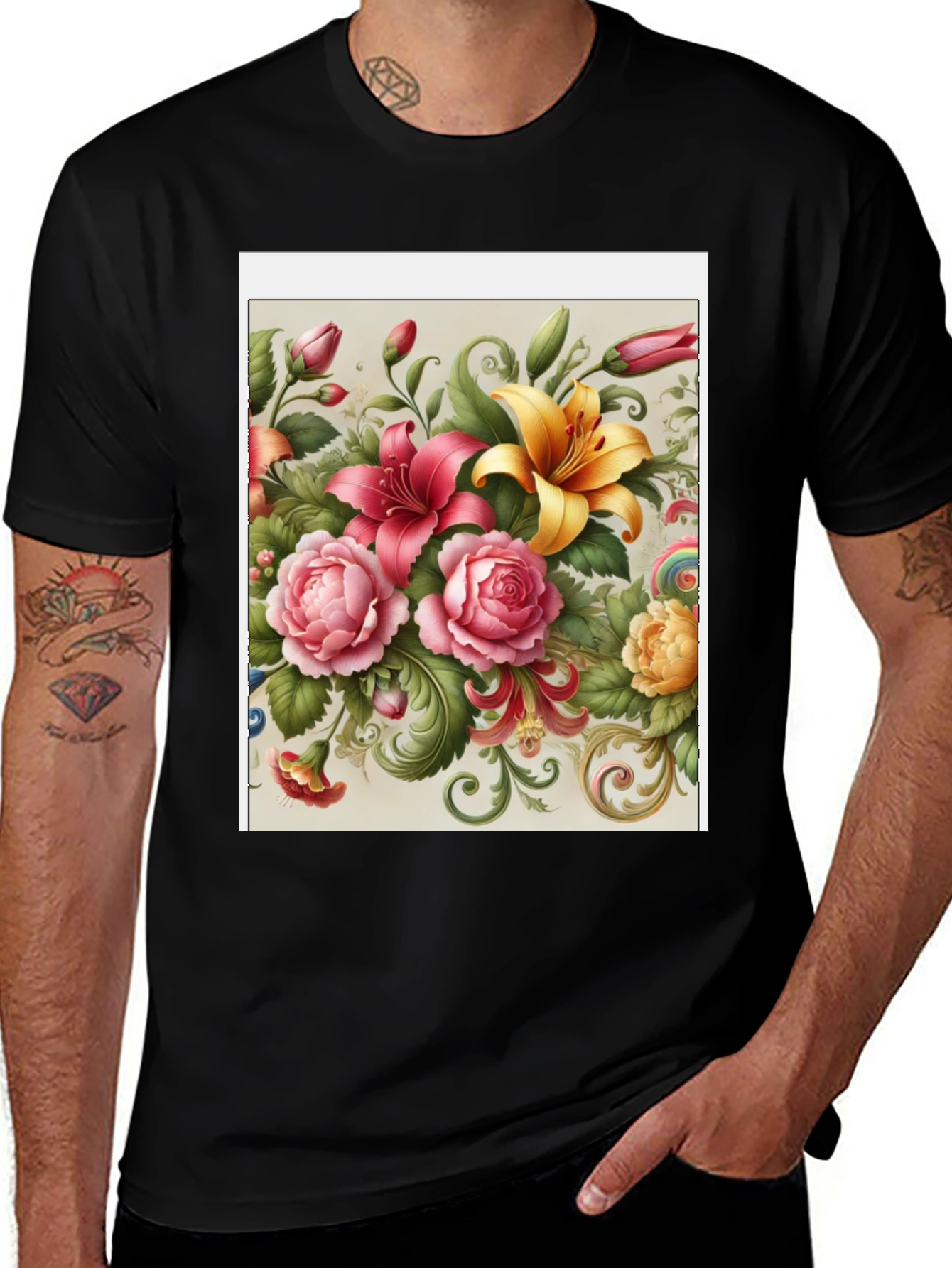 Variant 27 of Floral Print Black T-Shirt