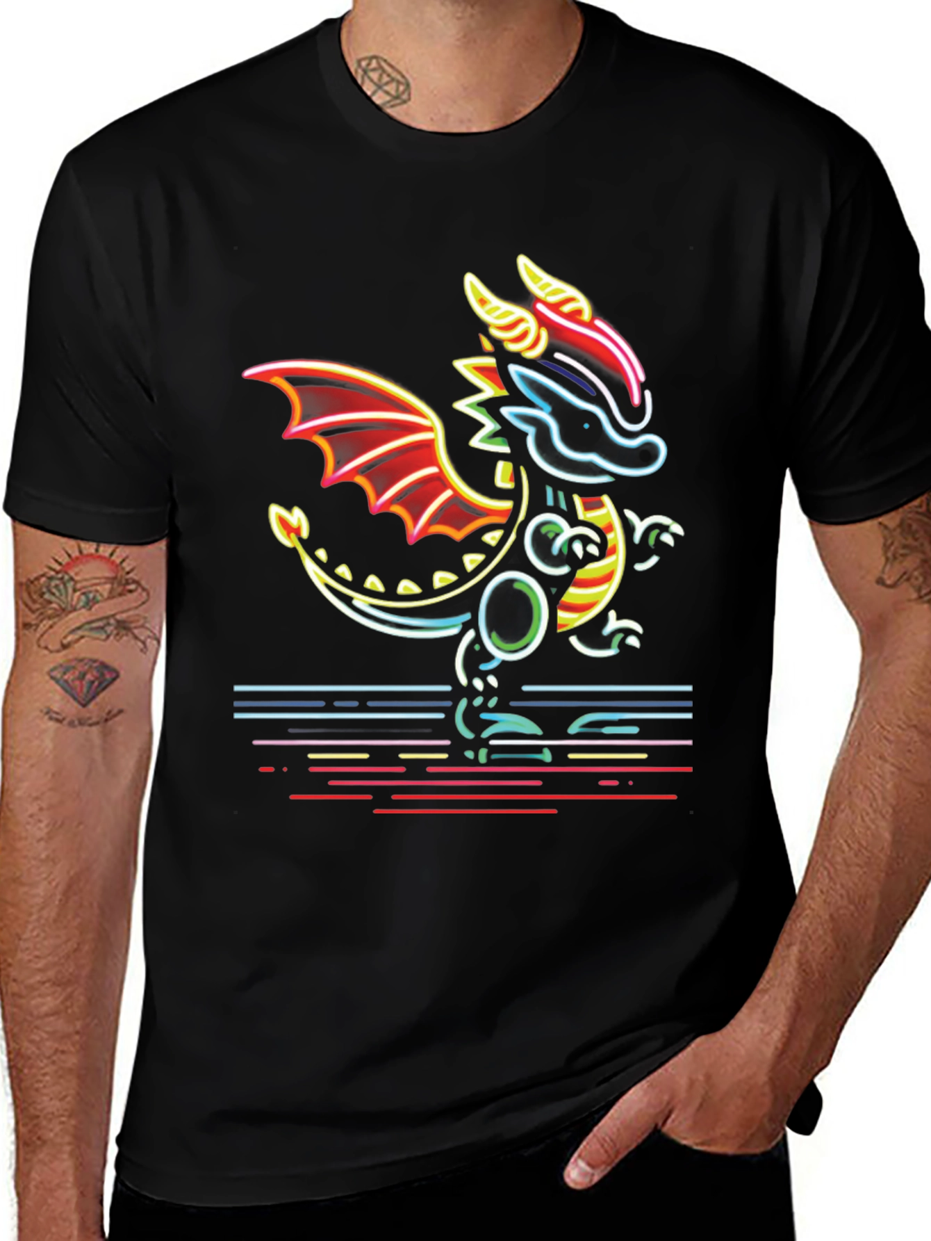 Variant 23 of Neon Dragon Graphic Tee - Men's Black T-Shirt