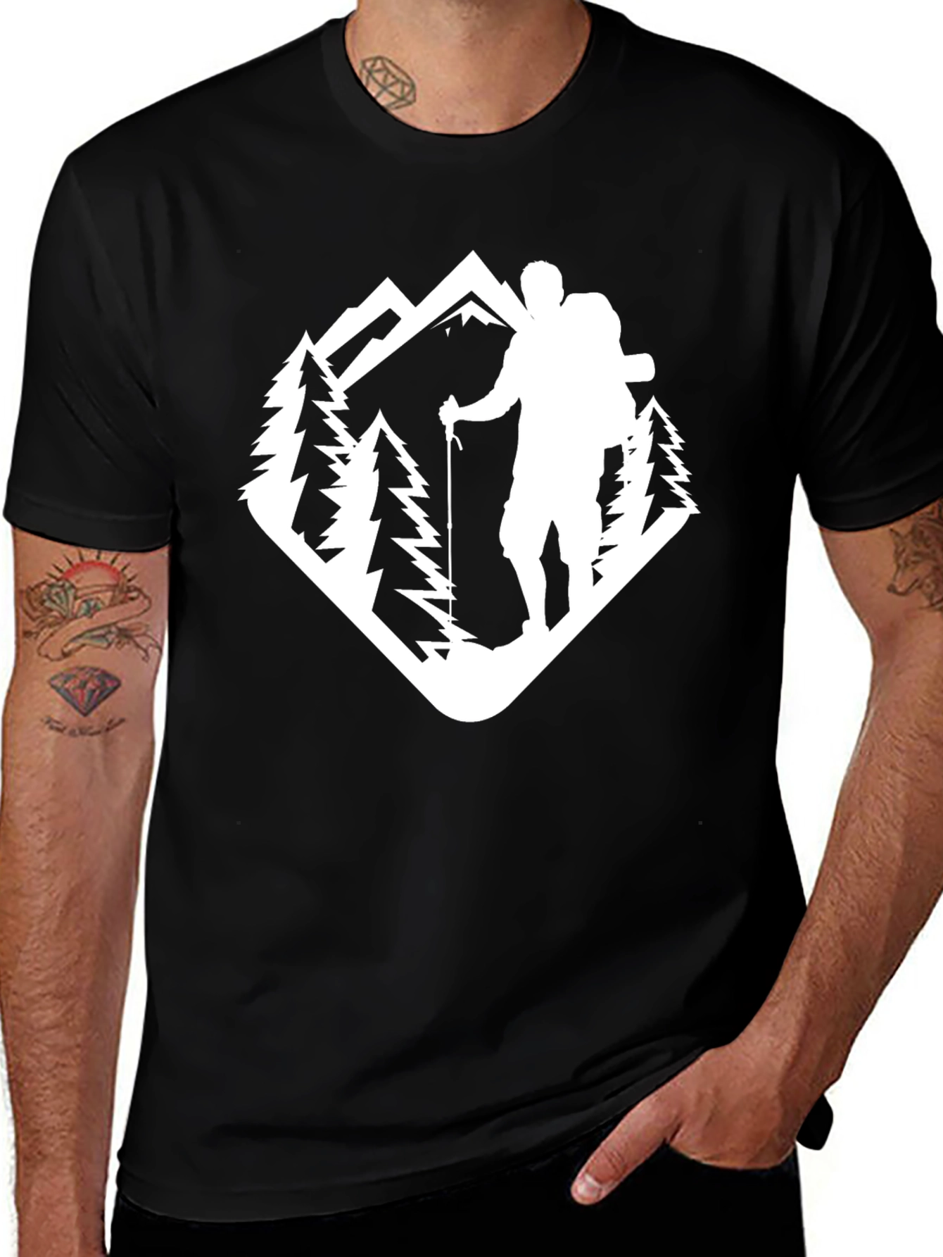 Variant 26 of Mountain Hiker Graphic Tee - Black Cotton T-Shirt