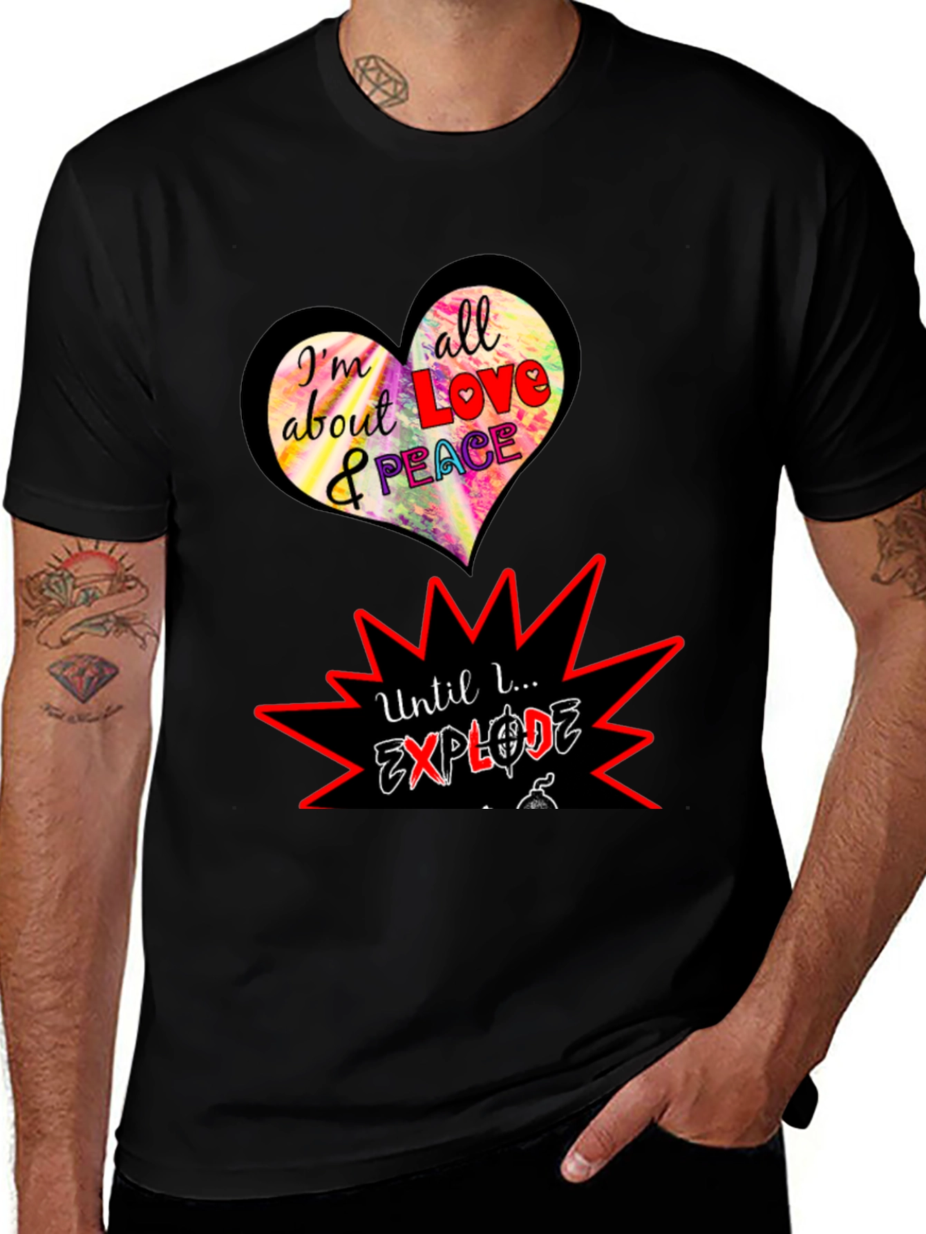 Variant 8 of Love & Peace Funny Graphic Tee - Mens