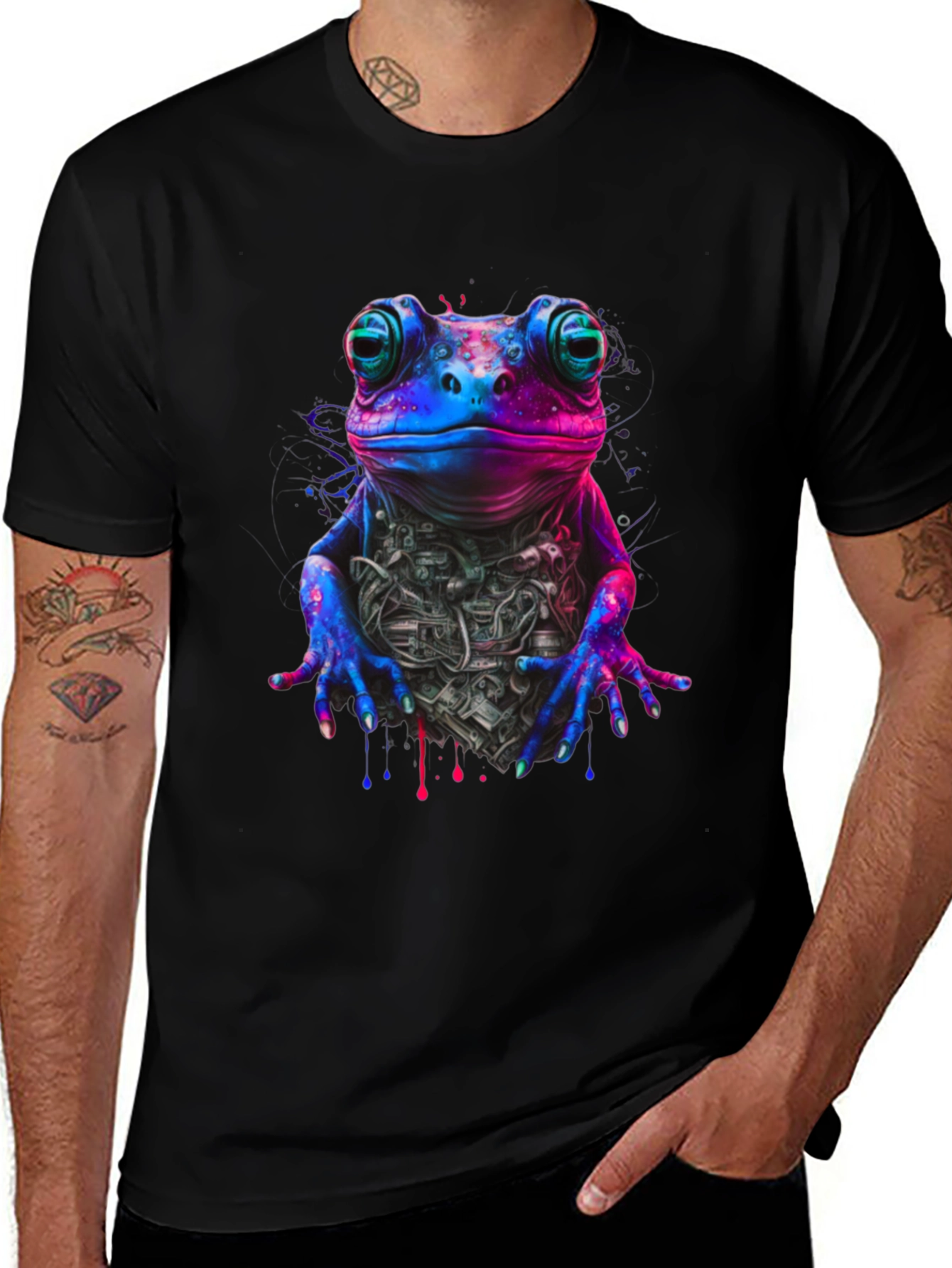 Variant 26 of Cyberpunk Frog Graphic Tee - Men's Black T-Shirt