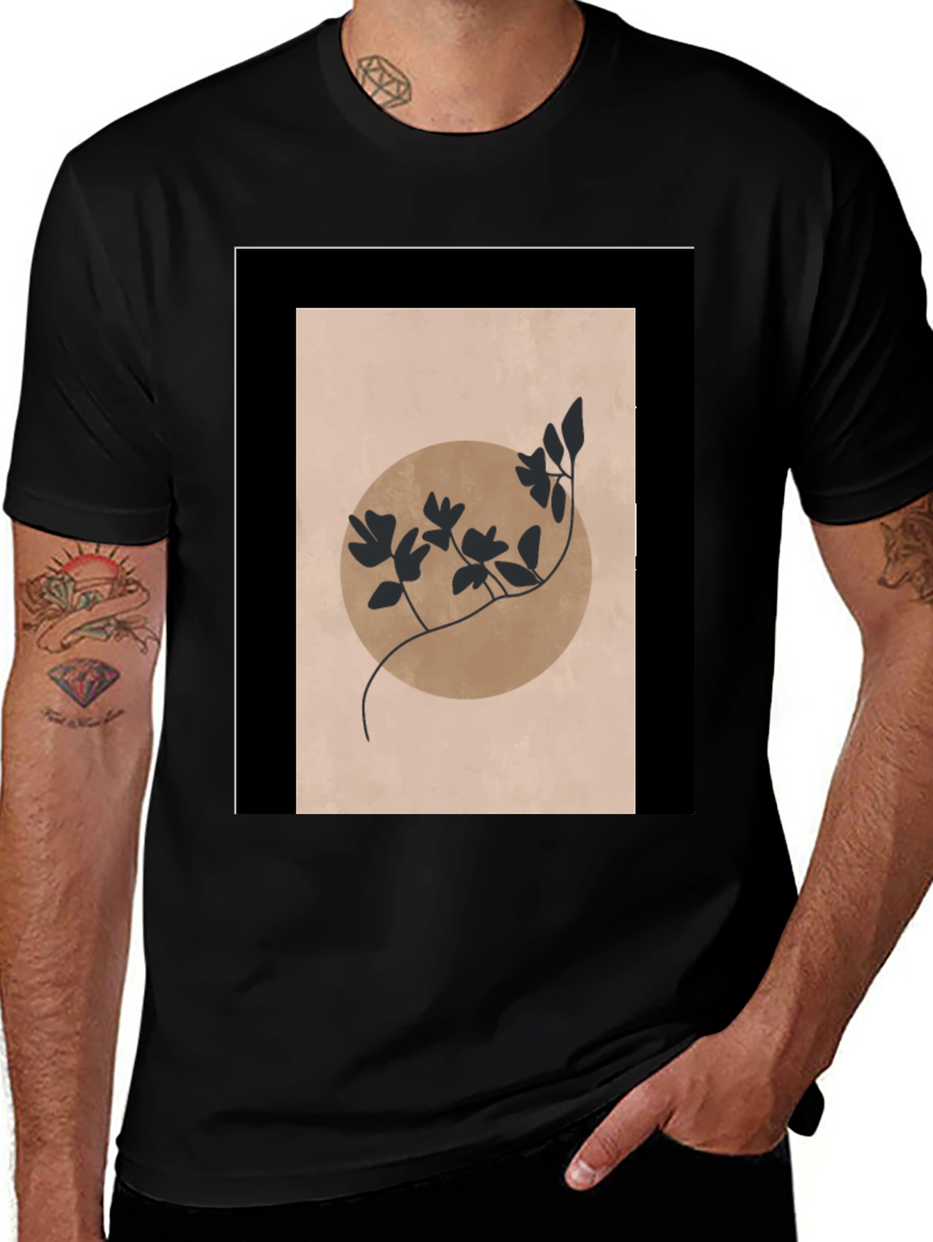 Variant 22 of Minimalist Floral Graphic Black T-Shirt