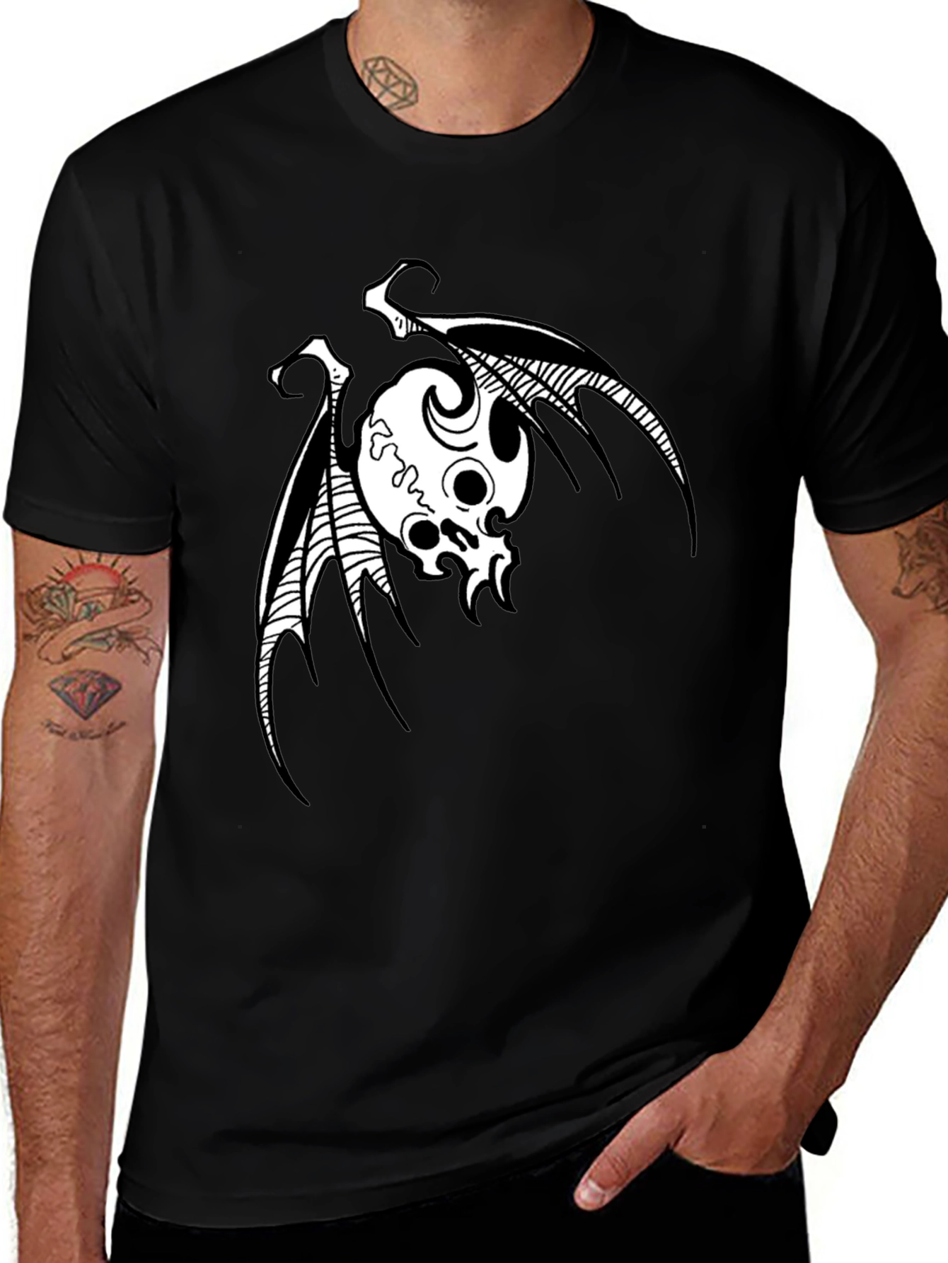 Variant 13 of Skull Bat Graphic Print Men's Black T-Shirt