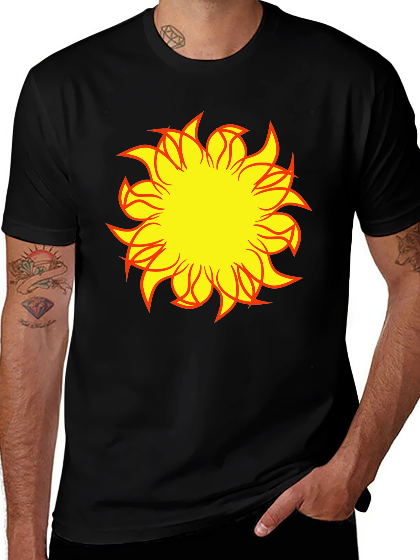 Variant 29 of Black T-Shirt with Fiery Sun Graphic