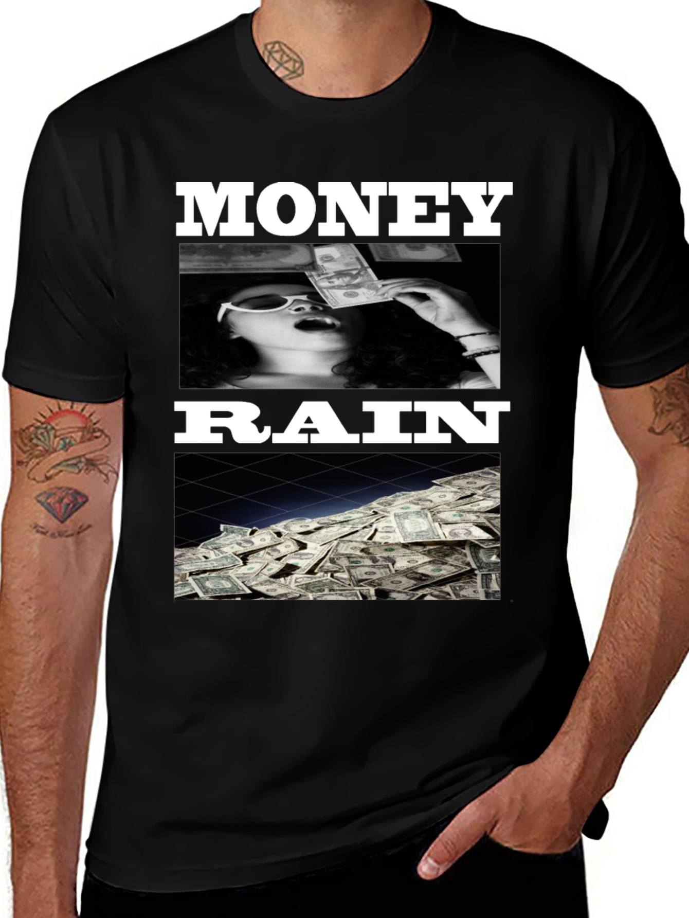 Variant 16 of Money Rain Graphic Tee - Trendy Black T-Shirt