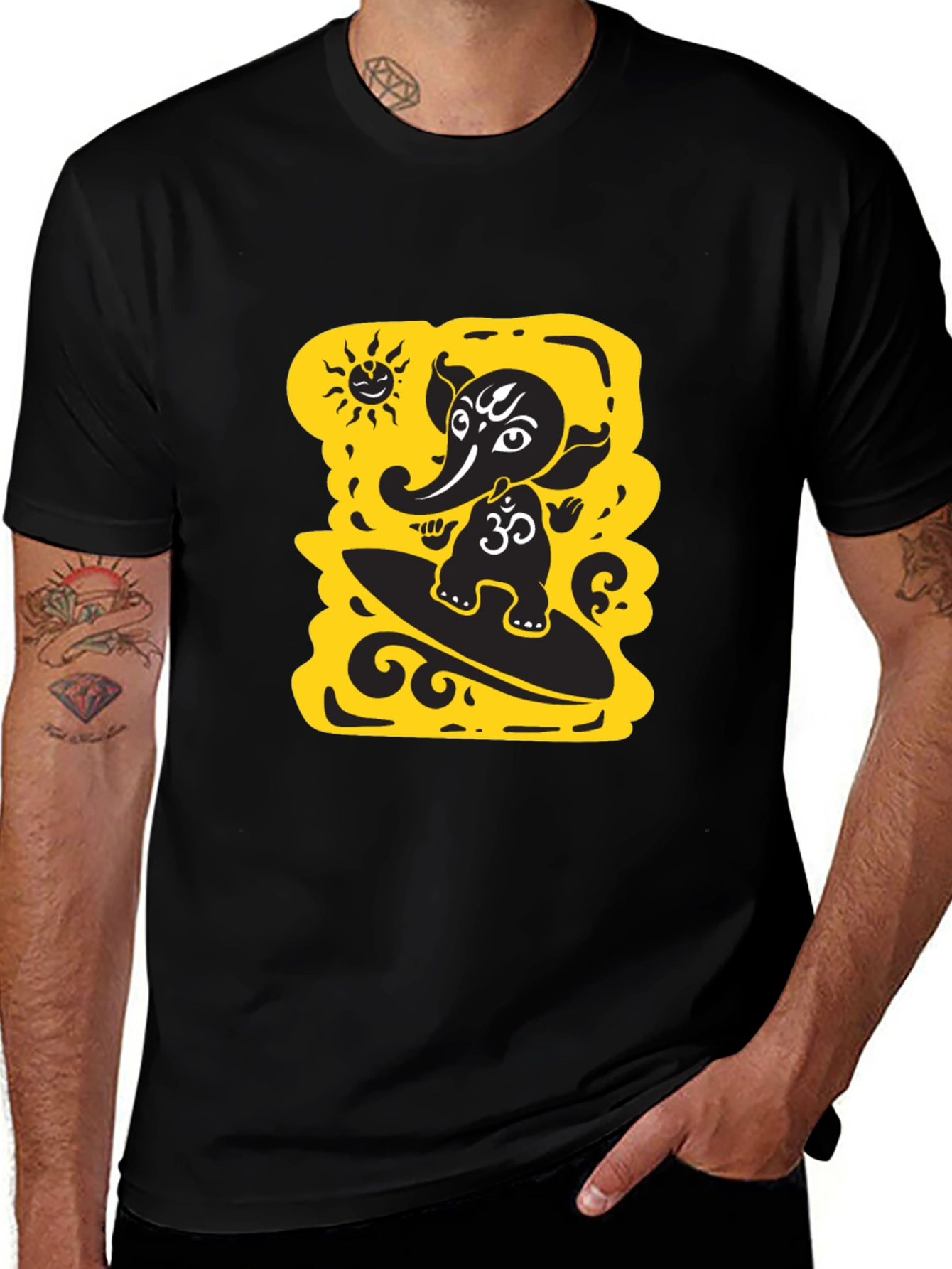 Variant 12 of Surfing Ganesha Black T-Shirt