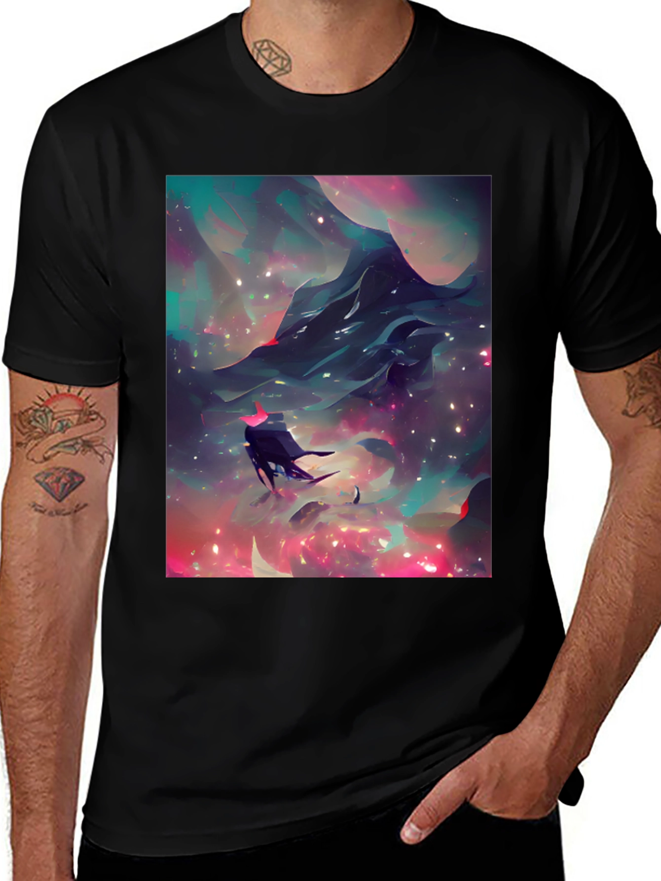 Variant 9 of Nebula Voyager Graphic Tee - Black Cotton Comfort