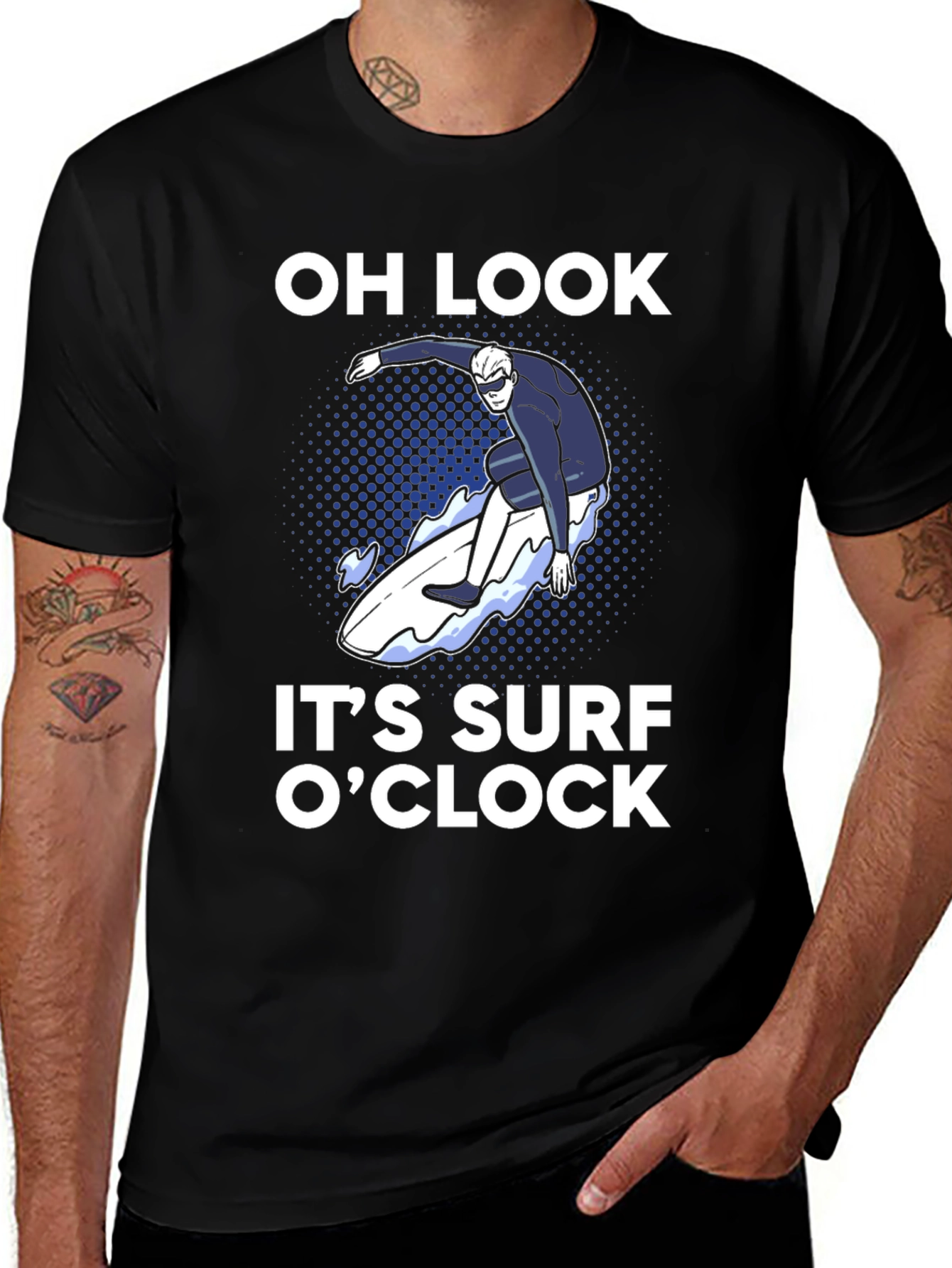 Variant 7 of Surf O'Clock Graphic Tee - Men's Black Cotton T-Shirt